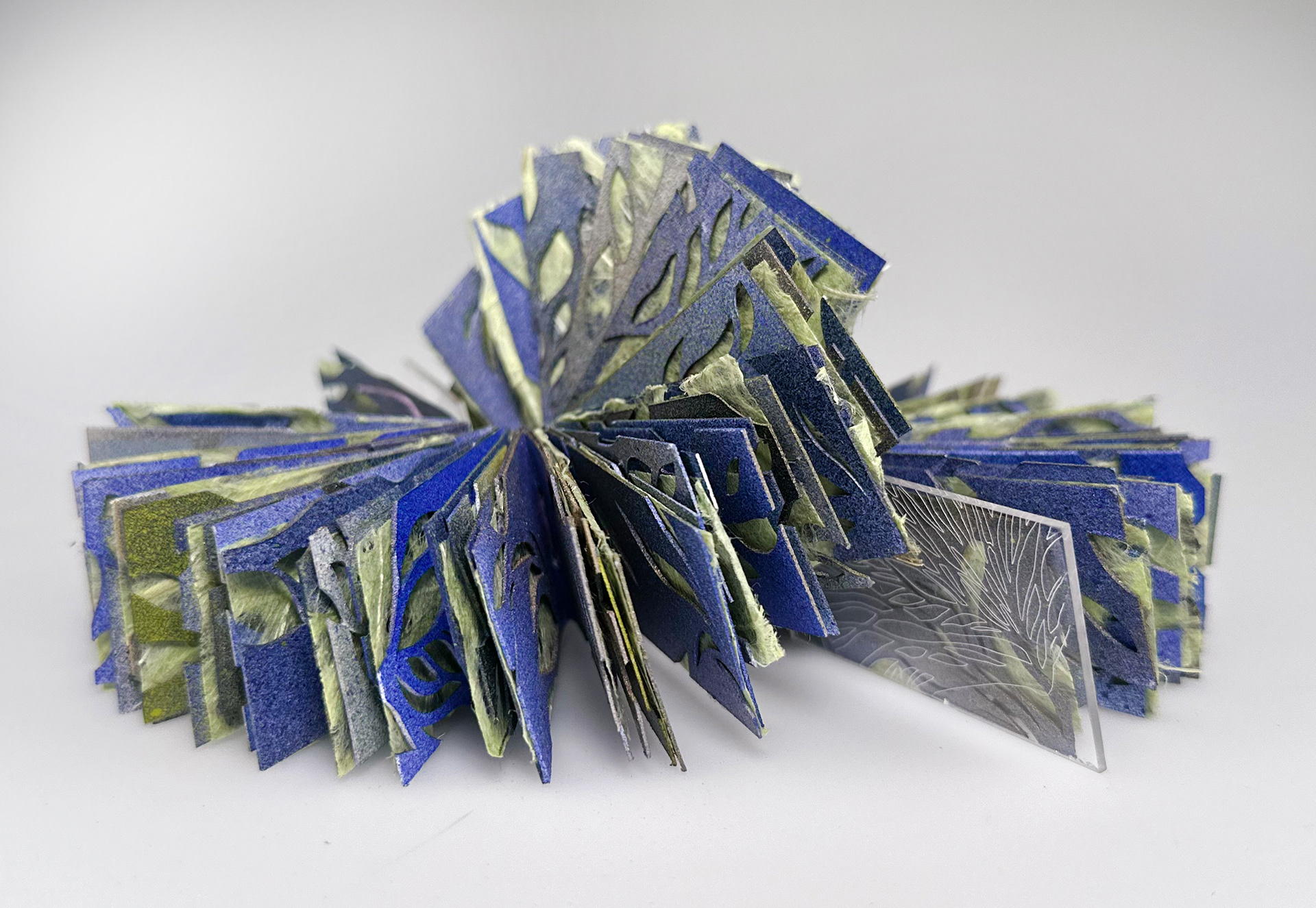 Undercurrents, paper, acrylic, waxed thread, 7 3/4 x 2 x 1 inches