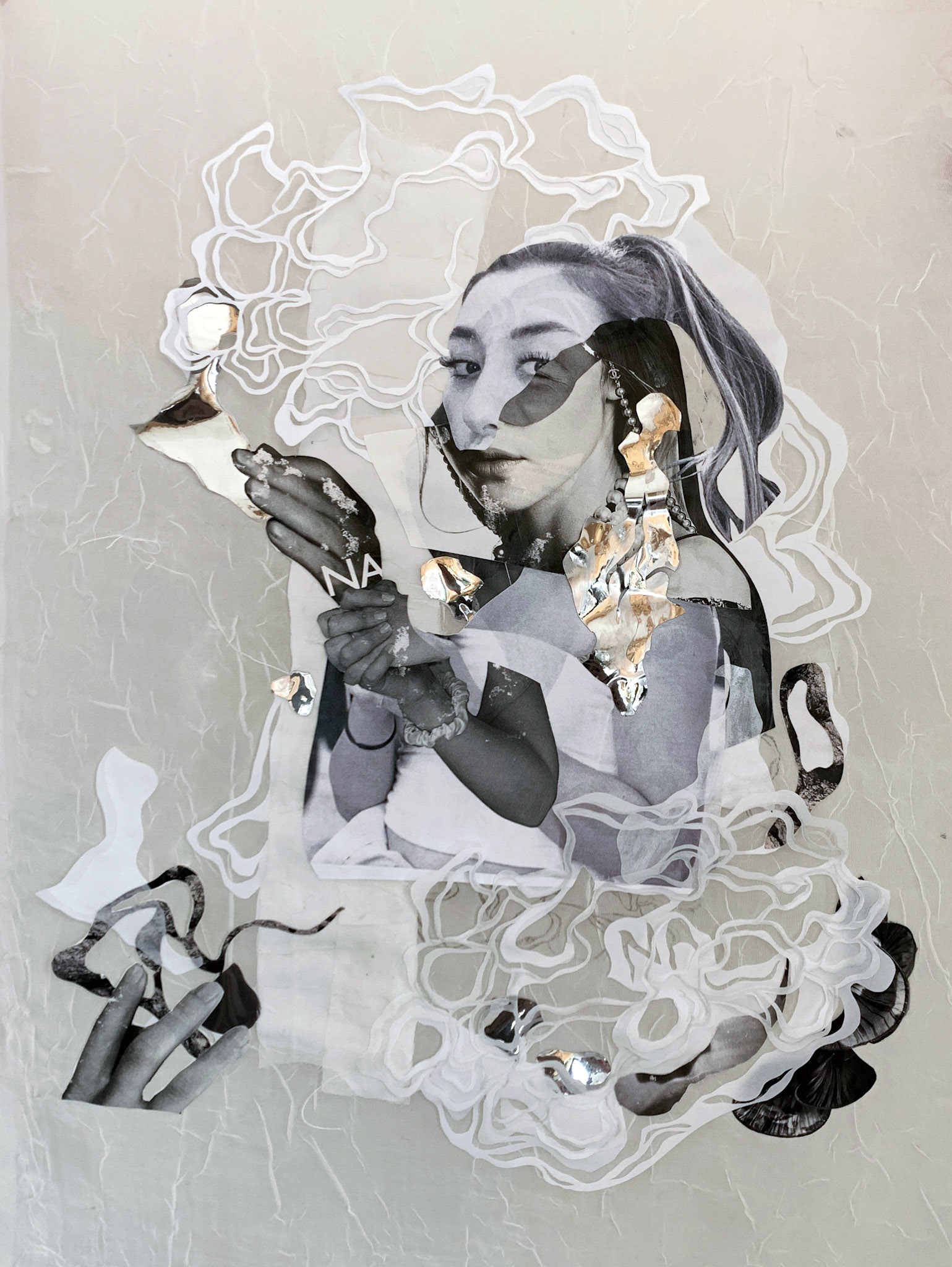 NA, collage on table cloth,13 ½ x 16 ½ inches  inches