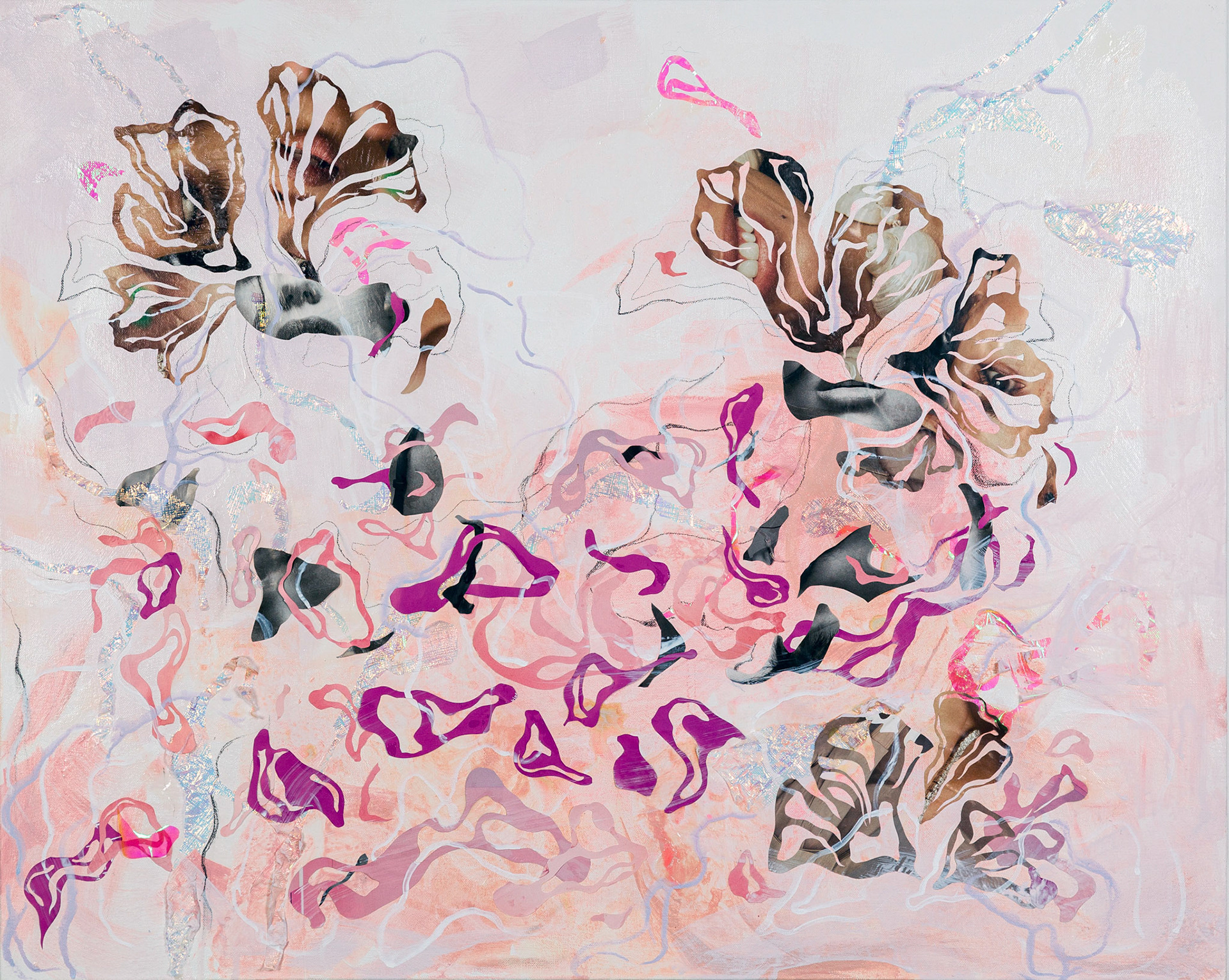 Unapologetically Myself, Acrylic, Cellophane, Paper, and Charcoal on Canvas, 24 x 30 inches