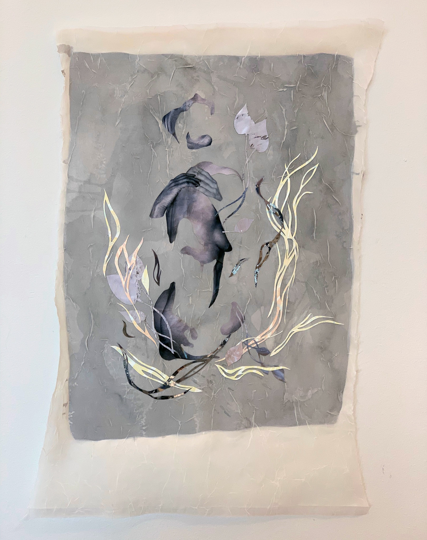 Dismantled (2/2), collage magazines, paper, acrylic medium, metal mirror film, cloth, 21.5”x13”