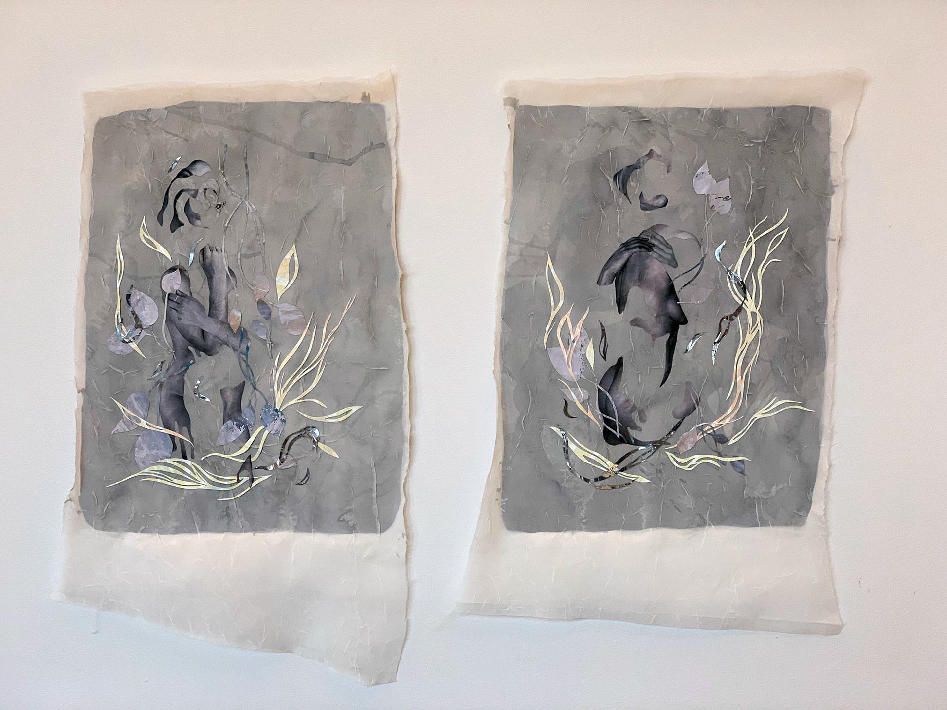 Dismantled, collage magazines, paper, acrylic medium, metal mirror film, cloth, 21.5”x13”