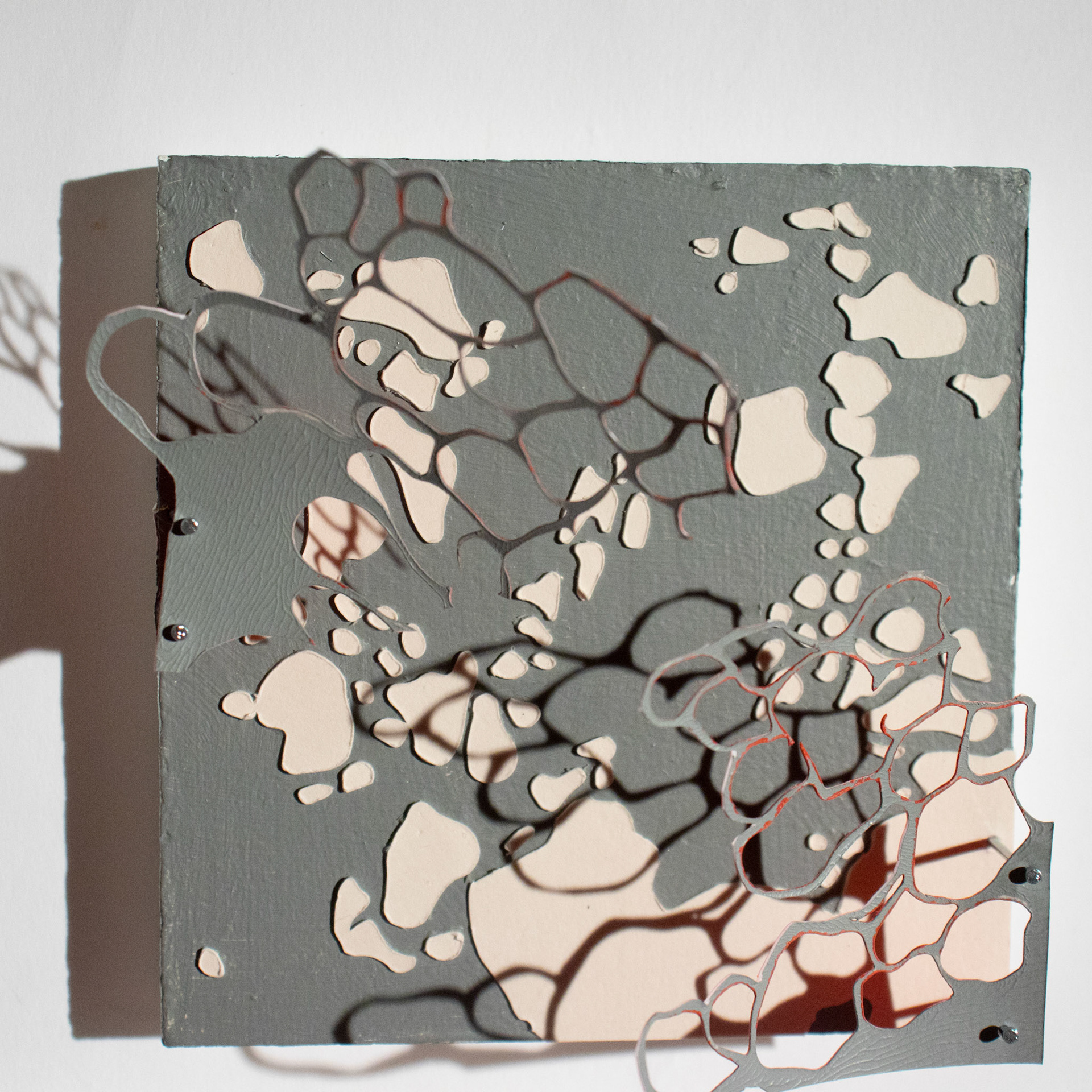 Low Tide, paper, acrylic on mdf, each square is 4 x 4 inches, dimensions variable