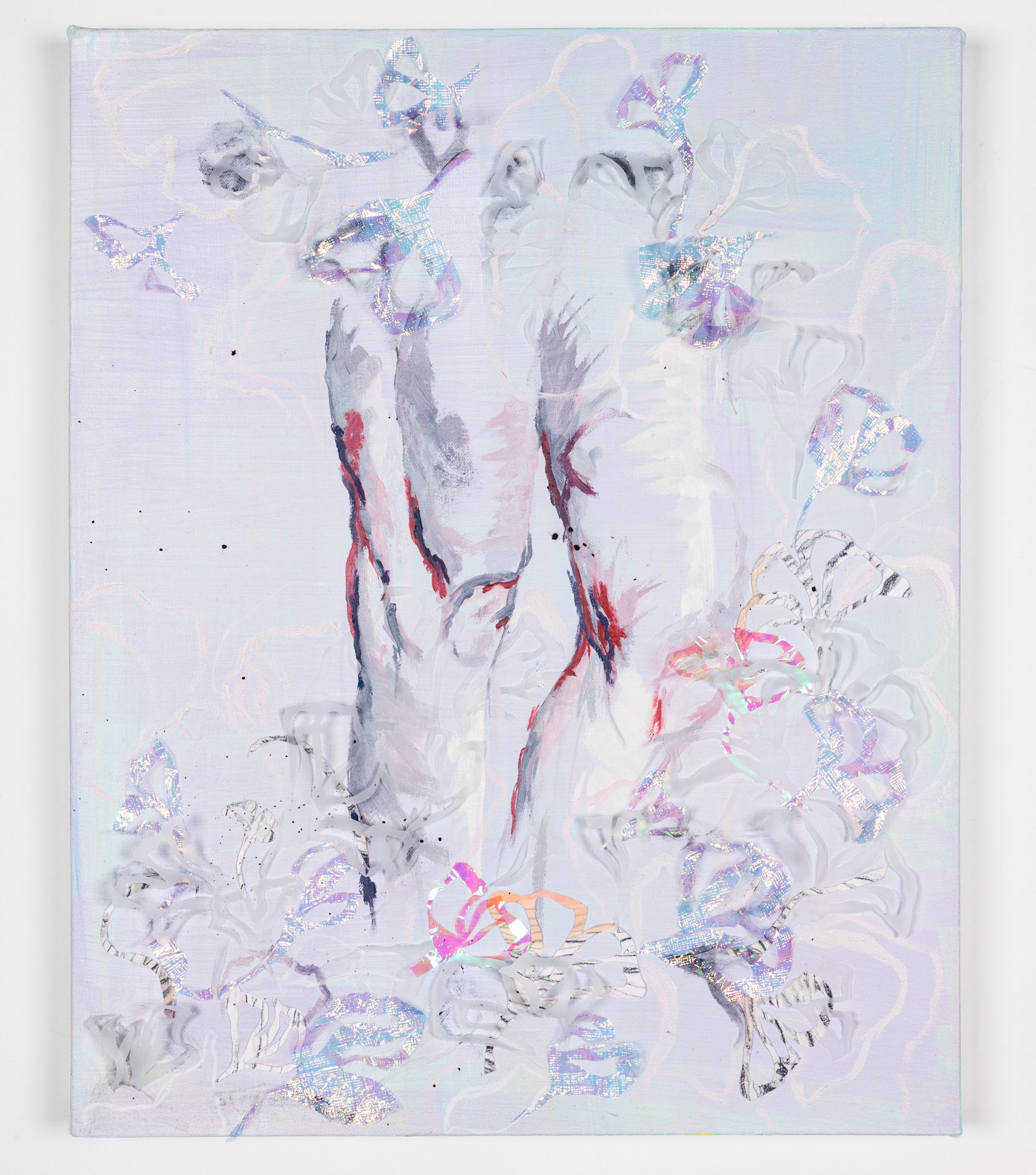 Growing Pains 3, Oil, Acrylic, Cellophane, Paper, and Charcoal on Canvas, 18 x 24 inches