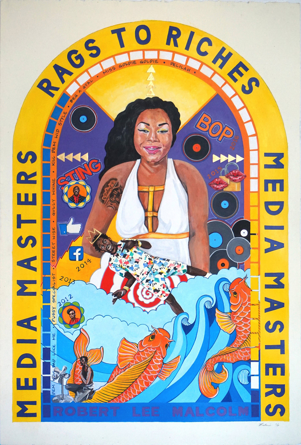 Media Masters, Acrylic & Gold Leaf on Cotton Rag, 38cm x 56.5cm