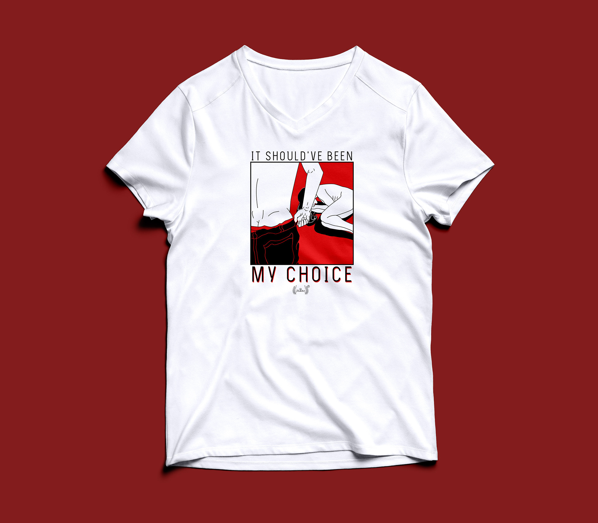 The illustration in "It should've been my choice" is a strong illustration in sight that seeks to generate impact both with the message to share and the color to use. In this case it is a representative illustration of a violation.