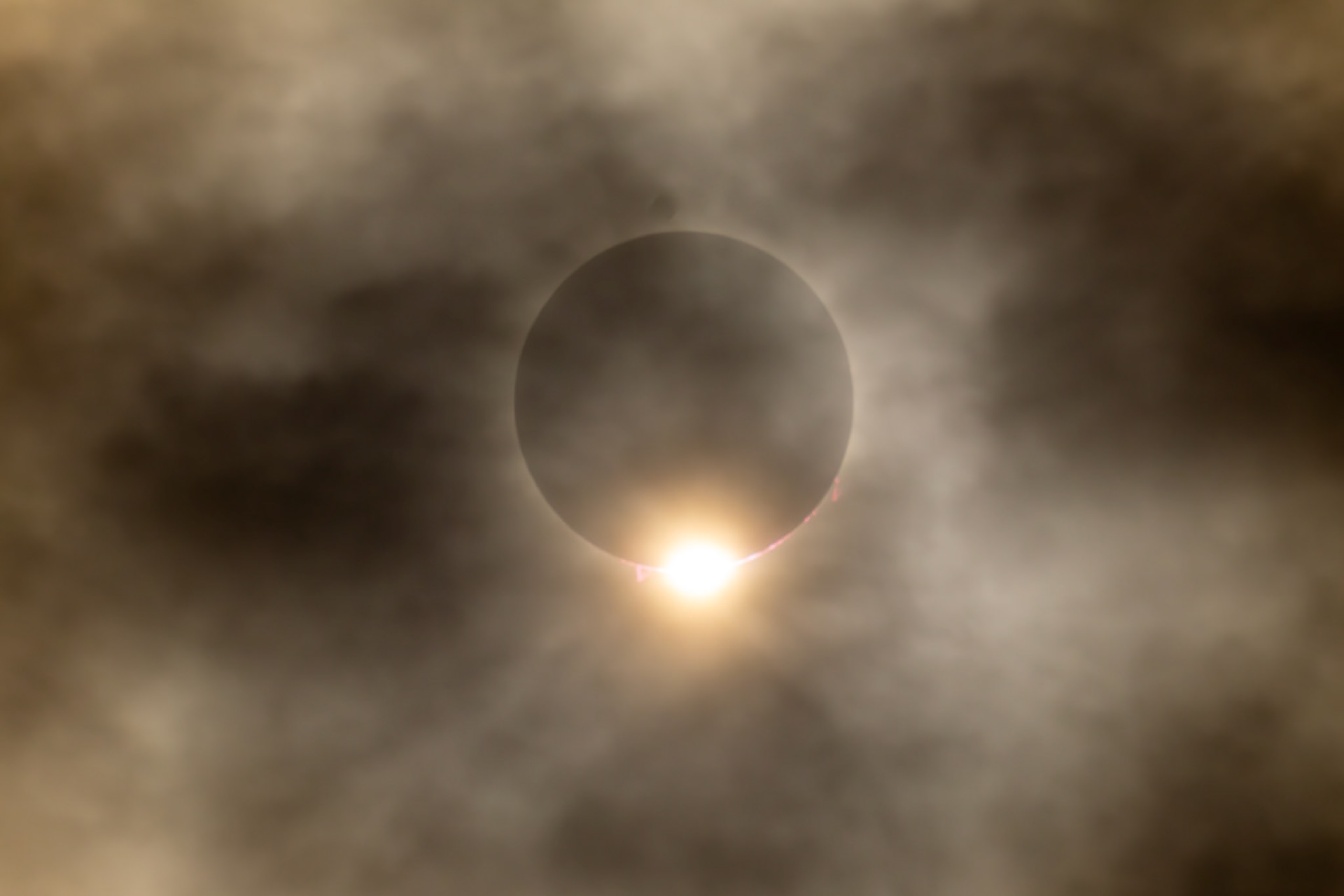 Solar prominences visible during the 'Diamond Ring' phase of the 2024 Total Solar Eclipse