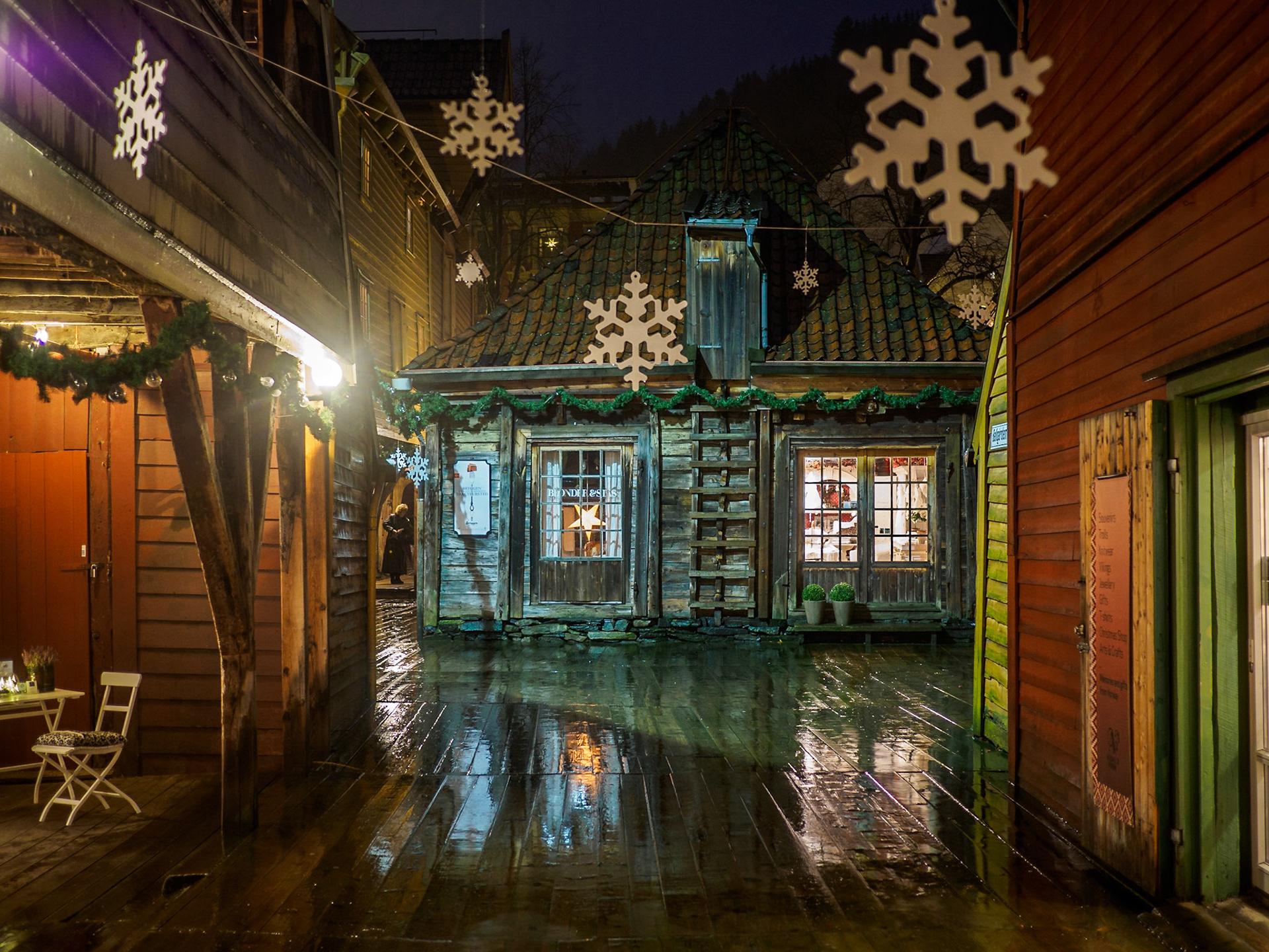 Weihnachtsstimmung im Viertel Bryggen in Bergen