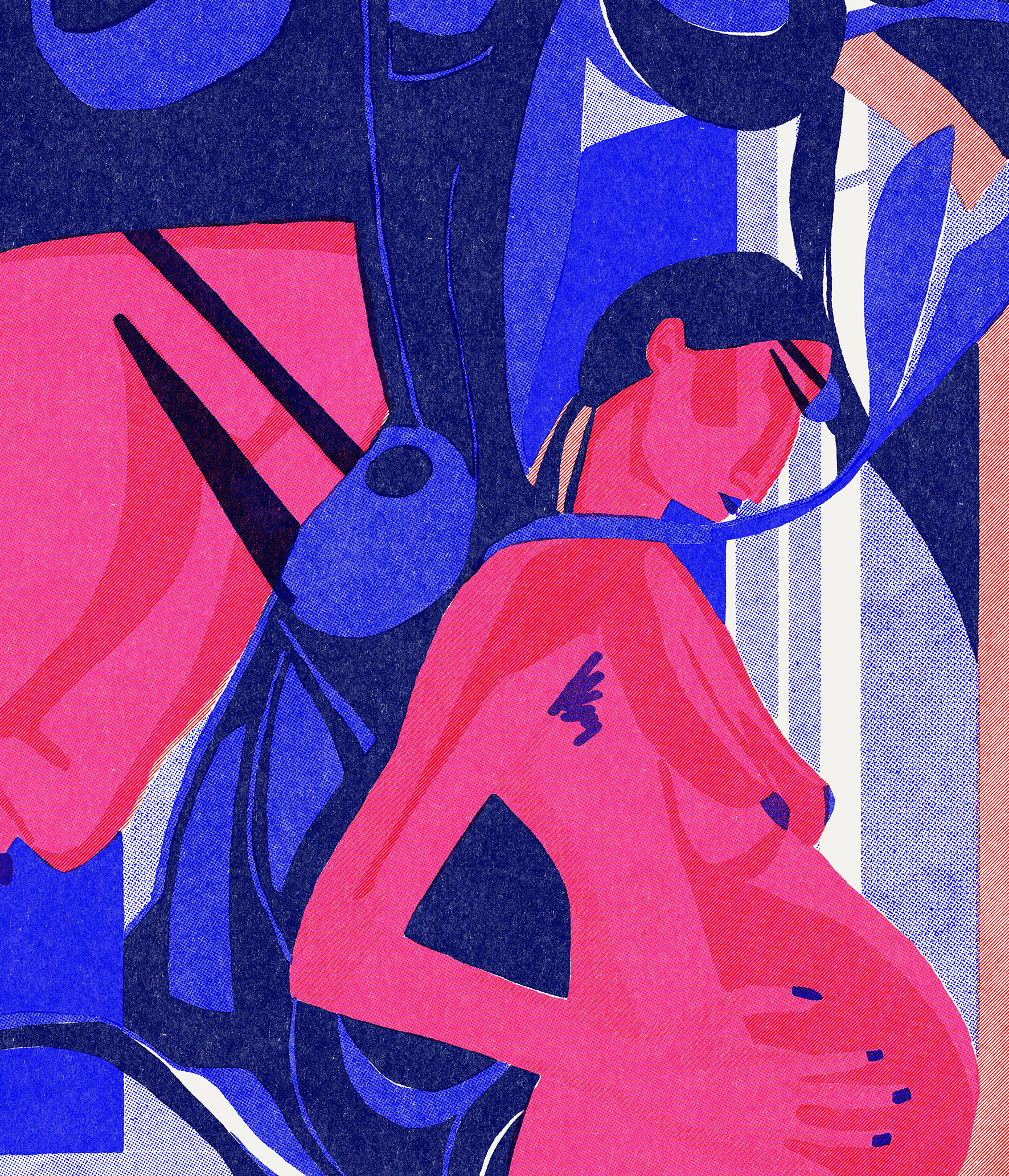 A woman faces a mirror beneath olive branches — ancient symbols of fertility and peace. The moment captures self-reflection and transformation.