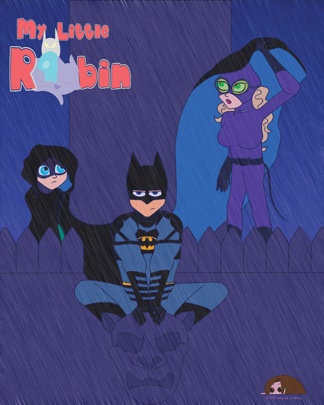 My Little Robin: A Batman Fan Comic where Bruce and Selina try to juggle their relationship, vigilanting, cat-burglaring, and now trying to parent Gotham's new little bird. Can Bruce learn to love? Can Selina get over her fear? Guess we'll see. Shameless self-indulgent BatCat and Batfamily. This Bruce and Selina are based off of the Gotham tv show. What can I say I'm a sucker for the  'childhood friends to lovers" trope. Batman, Robin, Catwoman Copyright to DC, Bill Finger, and Bob Kane All rights reserved  Art Work Copyright to me All rights reserved 
