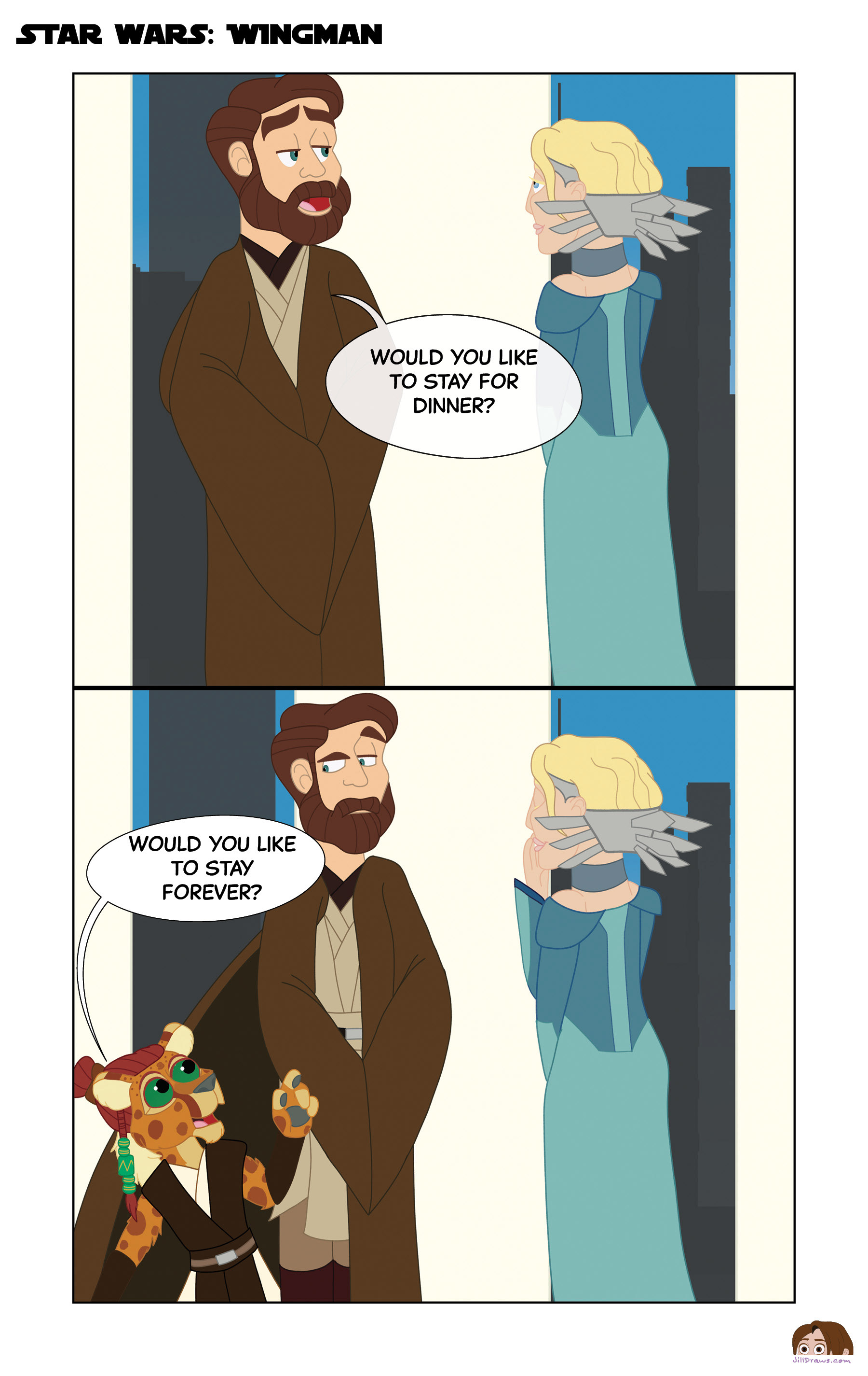 Obi-Wan's Wing Man:To Obi-Wan's dismay, Thabisa is a big Obitine shipper. Haha! She just wants her master to be happy. Original quote from Disney's Mulan. Star Wars copyright to LucasFilms and Disney, All rights reserved ArtWork copyright to jilldraws.com, All rights reserved