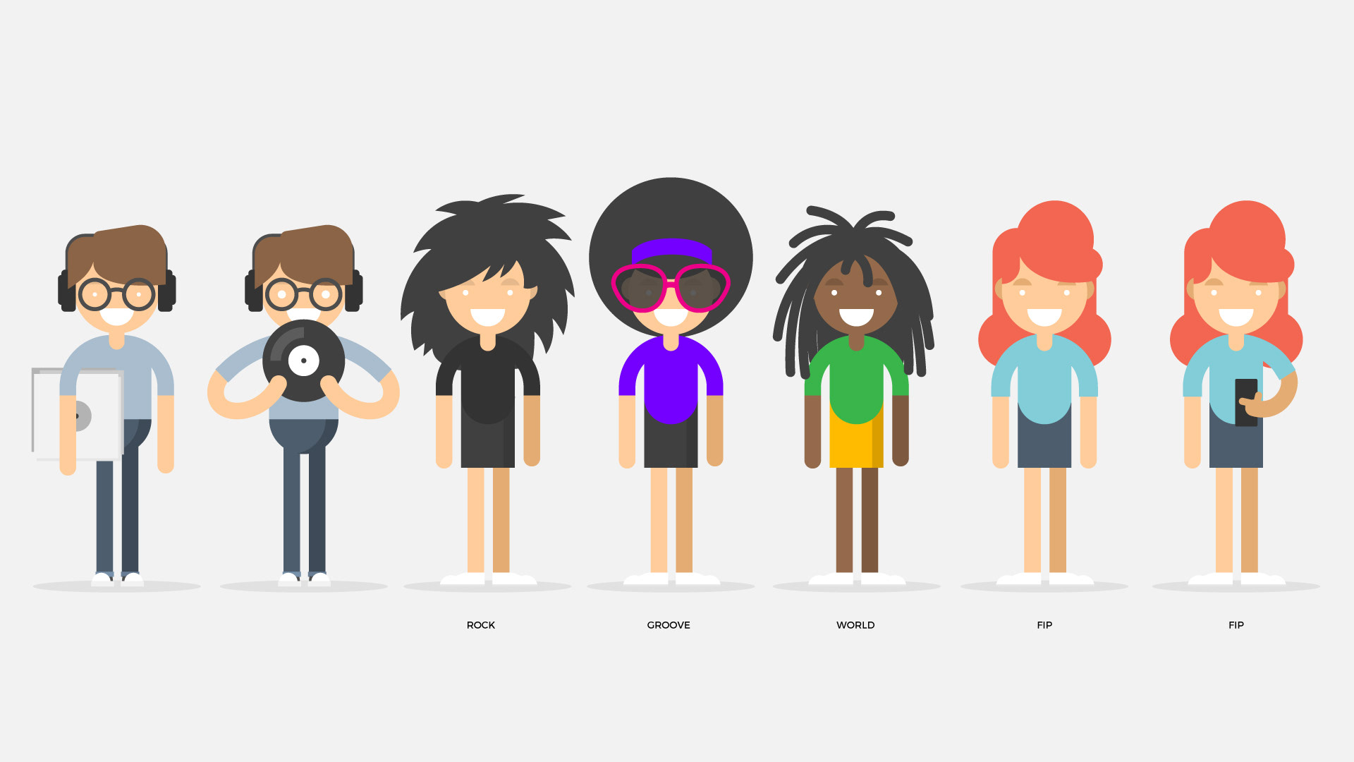 Character design Film produit App webradio FIP Radio France - Electrorouge