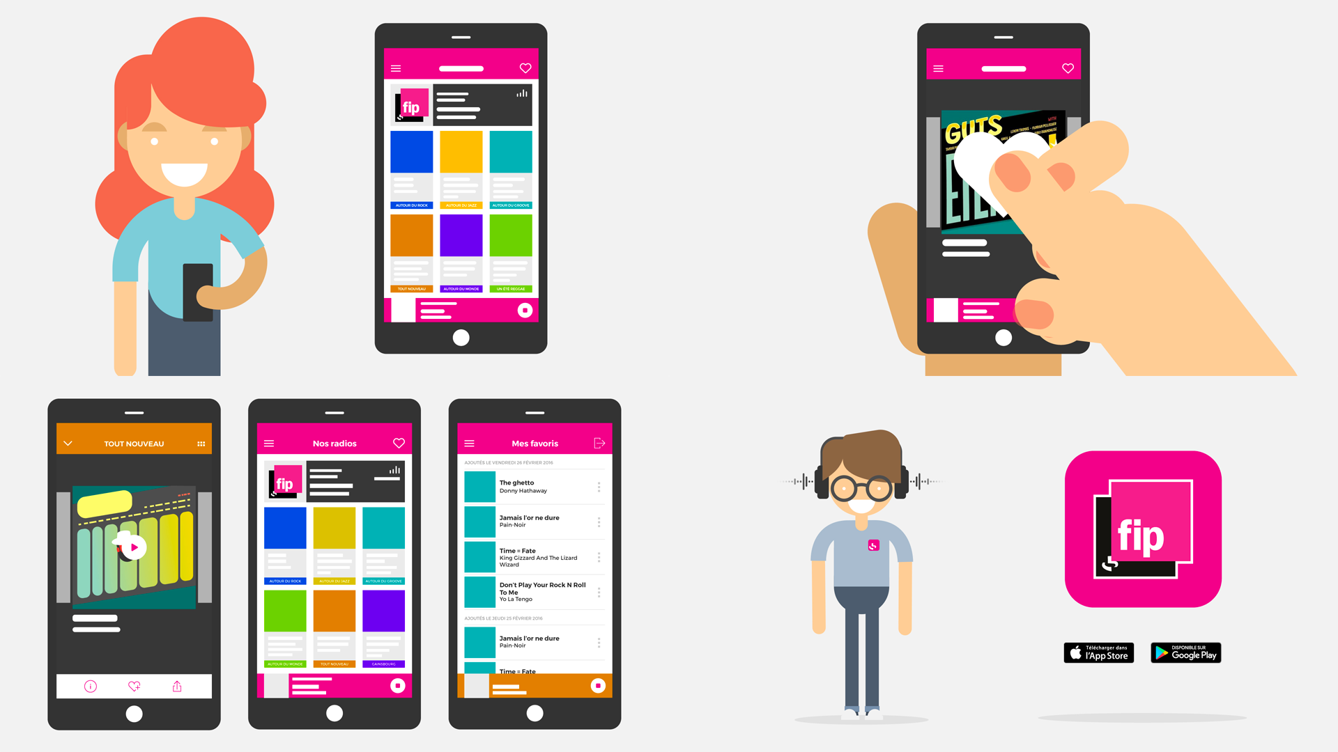 Graphisme Film produit App webradio FIP Radio France - Electrorouge