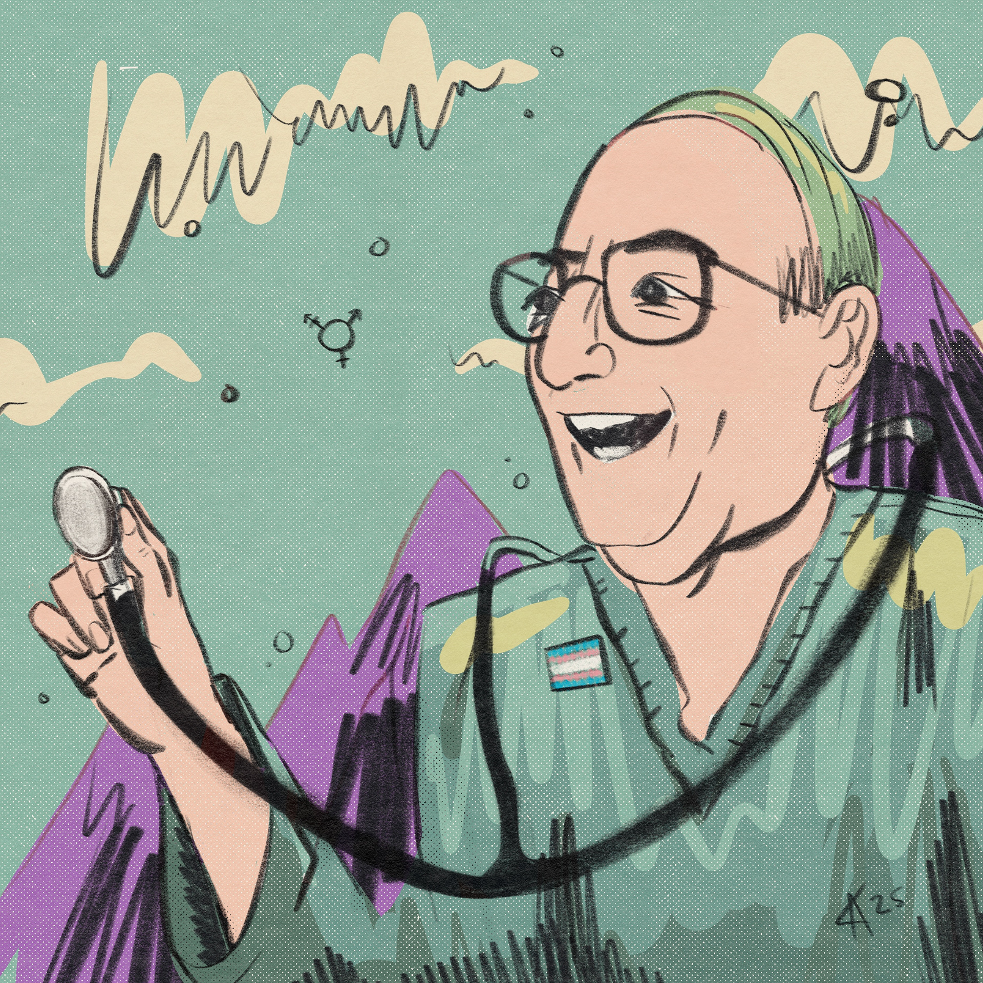Illustration of pioneer surgeon Dr. Stanley Biber for Amazing Iowa Scientists