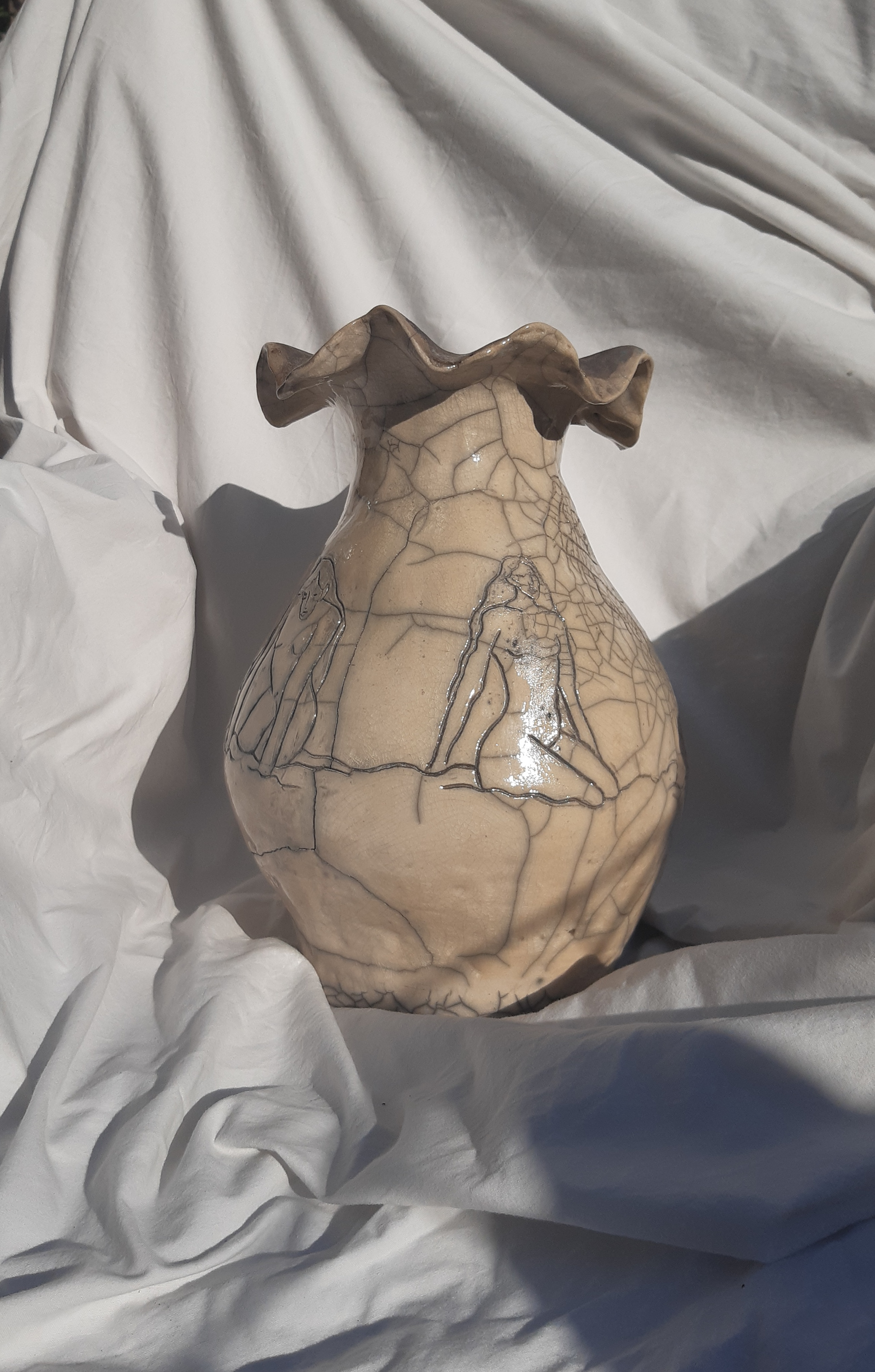 Raku vase (with rivernymphs), 2022