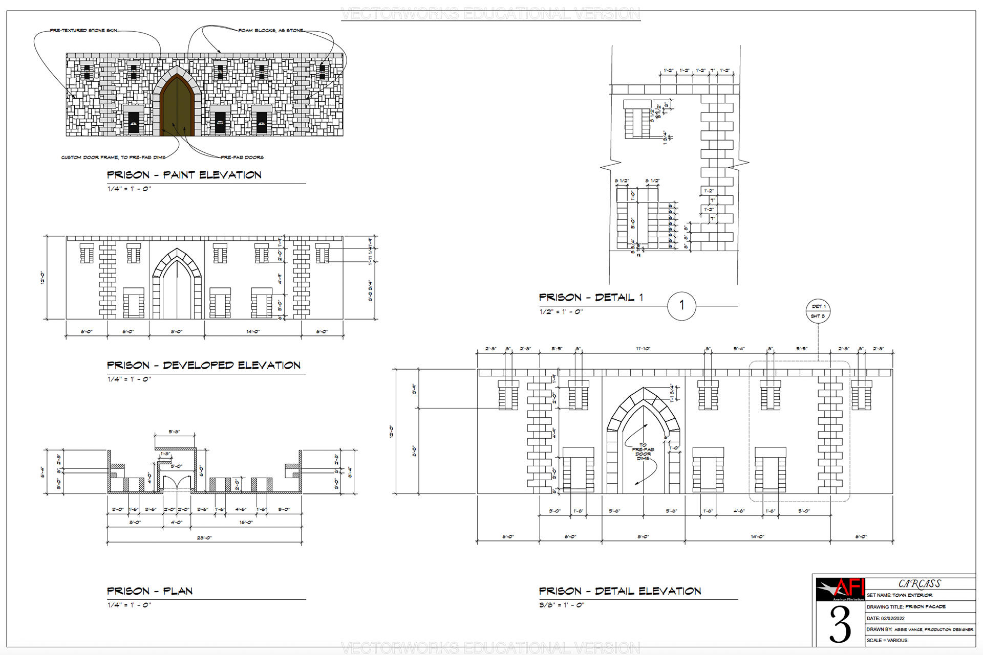 Carcass (2022) - Ext. Prison: Detail and Elevations - Vectorworks