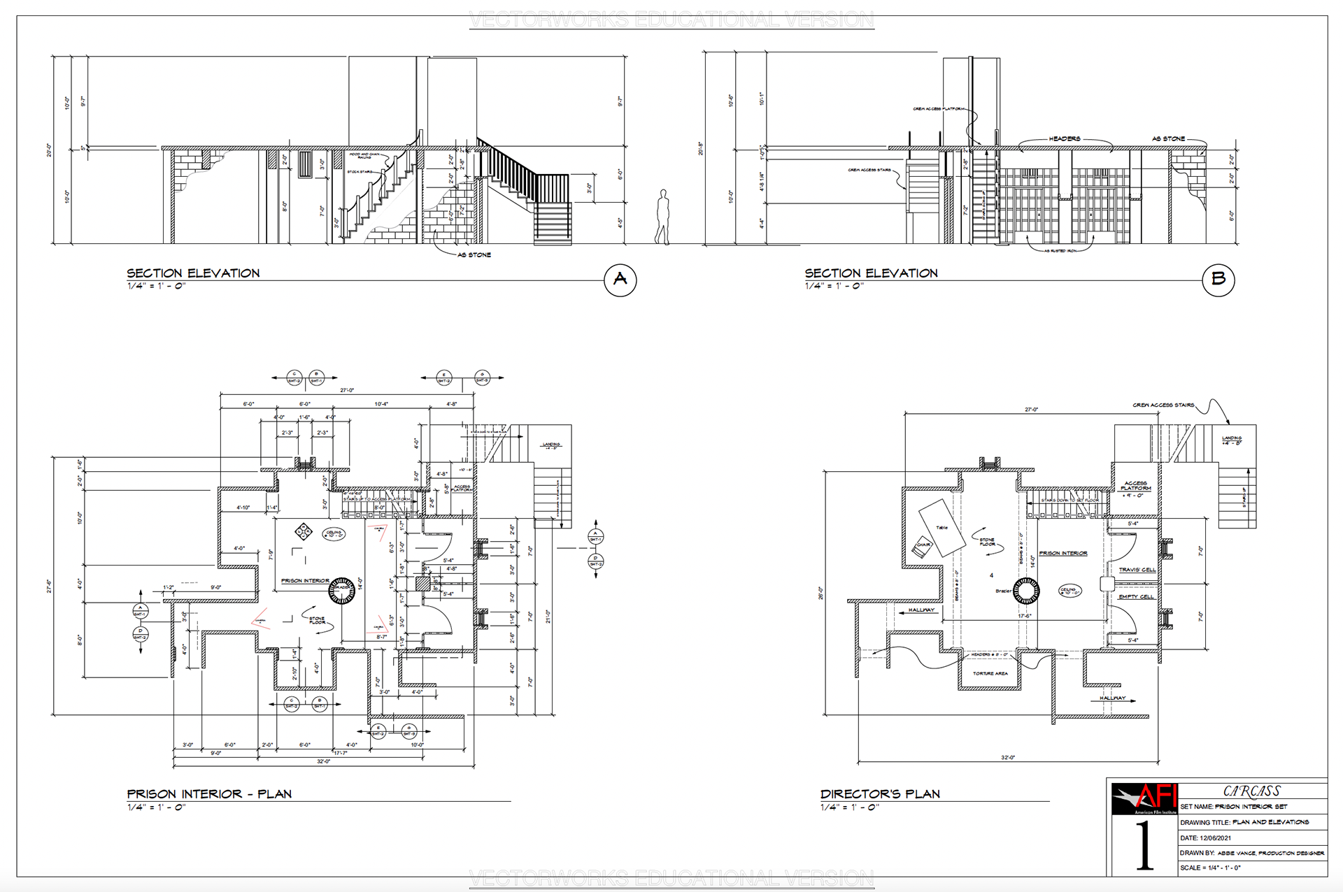 Carcass (2022) - Int. Prison: Plan and Elevations - Vectoworks