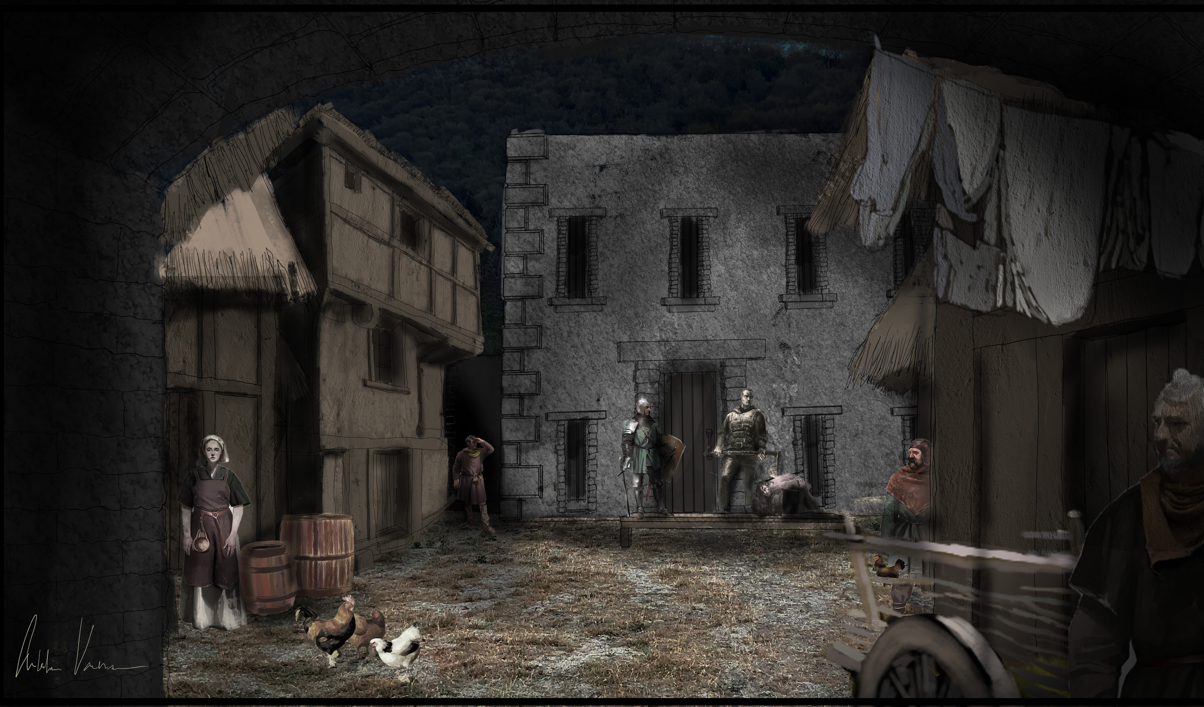 Original Concept Art - Rouen Town Square Initial Concept