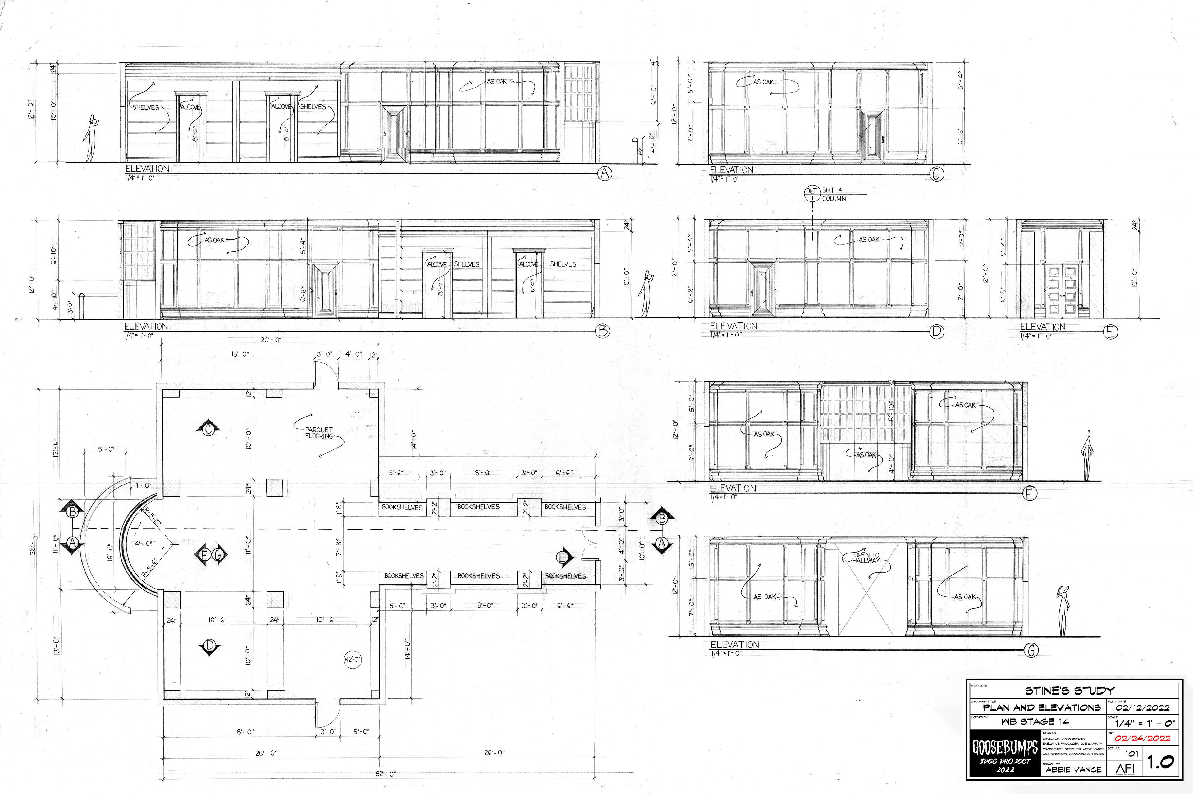 Goosebumps - Int. Stine's Study: Plan and Elevations - Speculative Project 2022