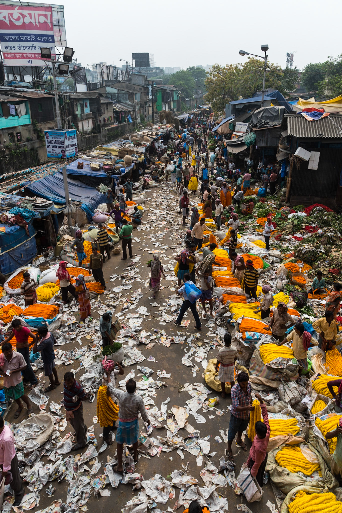 Marché aux fleurs de Mullick Ghat, Calcutta, Bengale occidental, Inde
