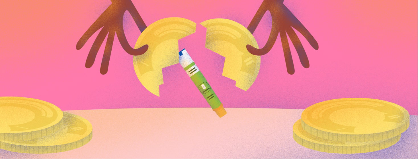 a coin being broken in half revealing an Epinephrine Pen