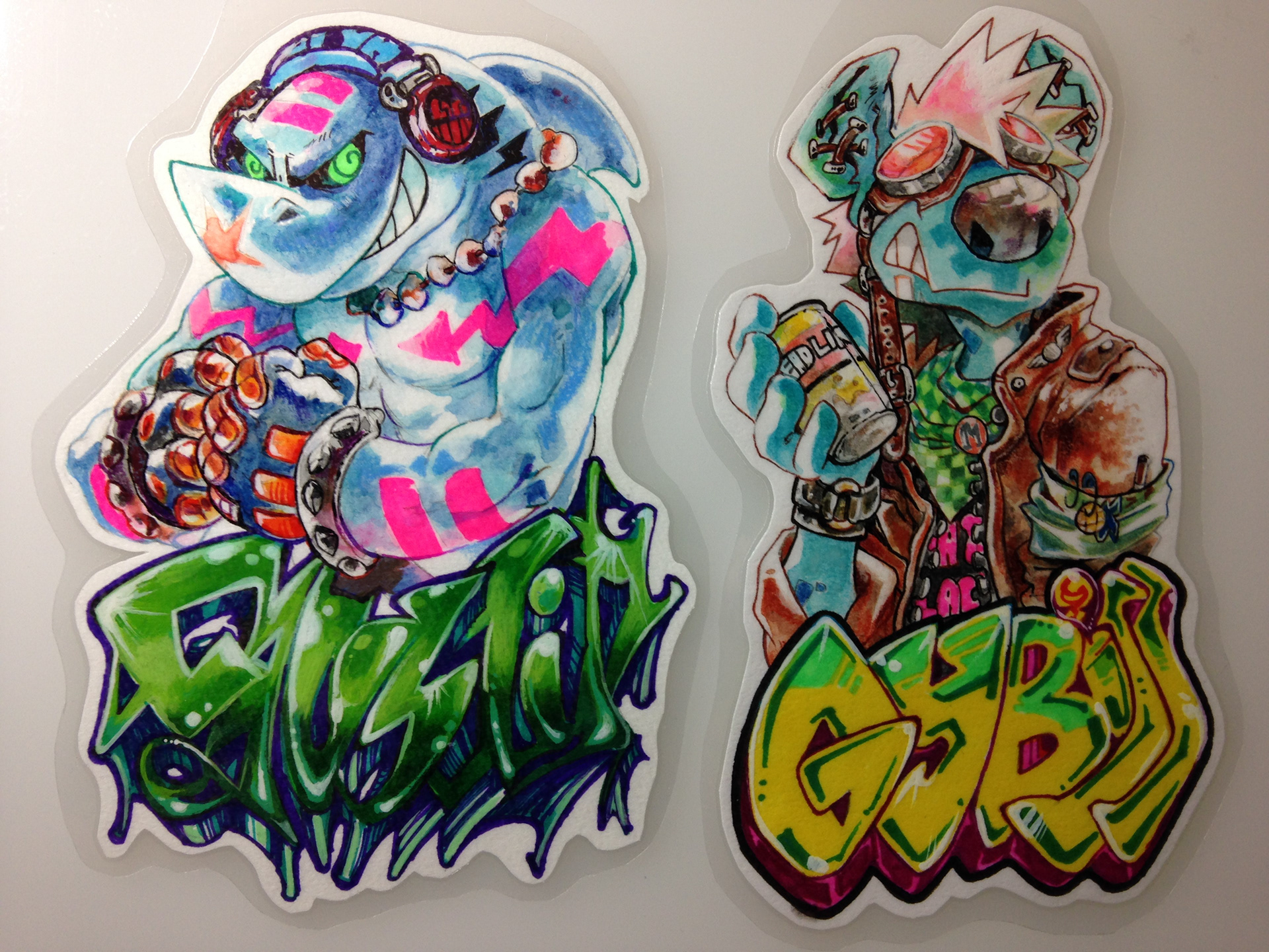 Traditional mixed medium convention badge. Done with inks, watercolor, colored pencil and Sharpie markers.