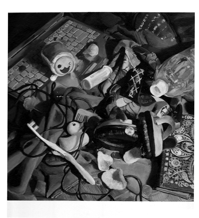 Value study of a few personal belongings. Done in black and white acrylic paints.