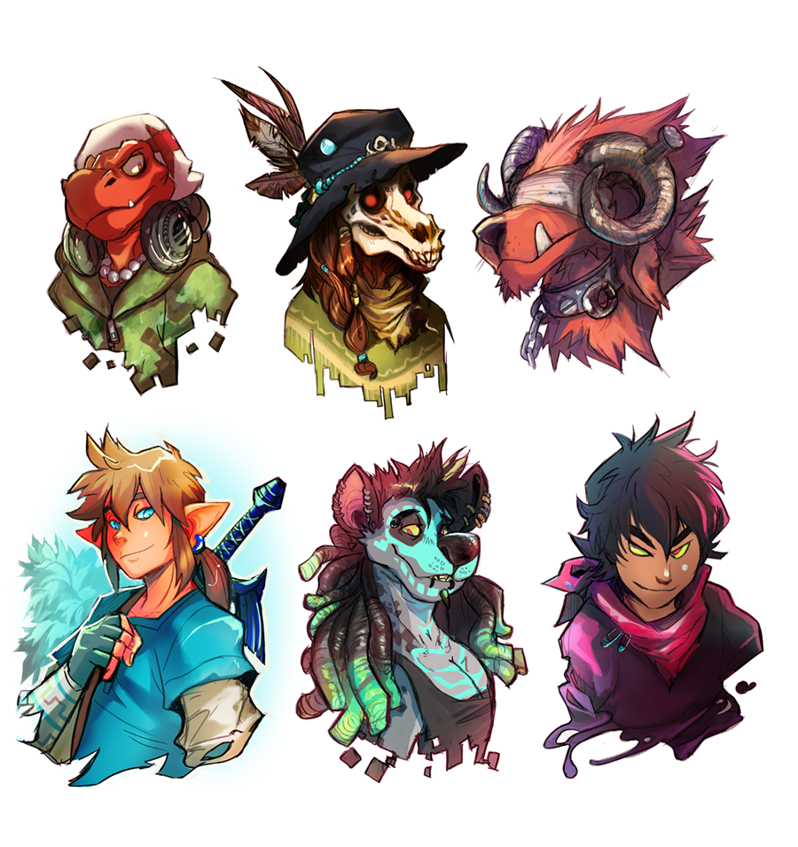 Various character bust portraits. Done in Clip Studio Paint..