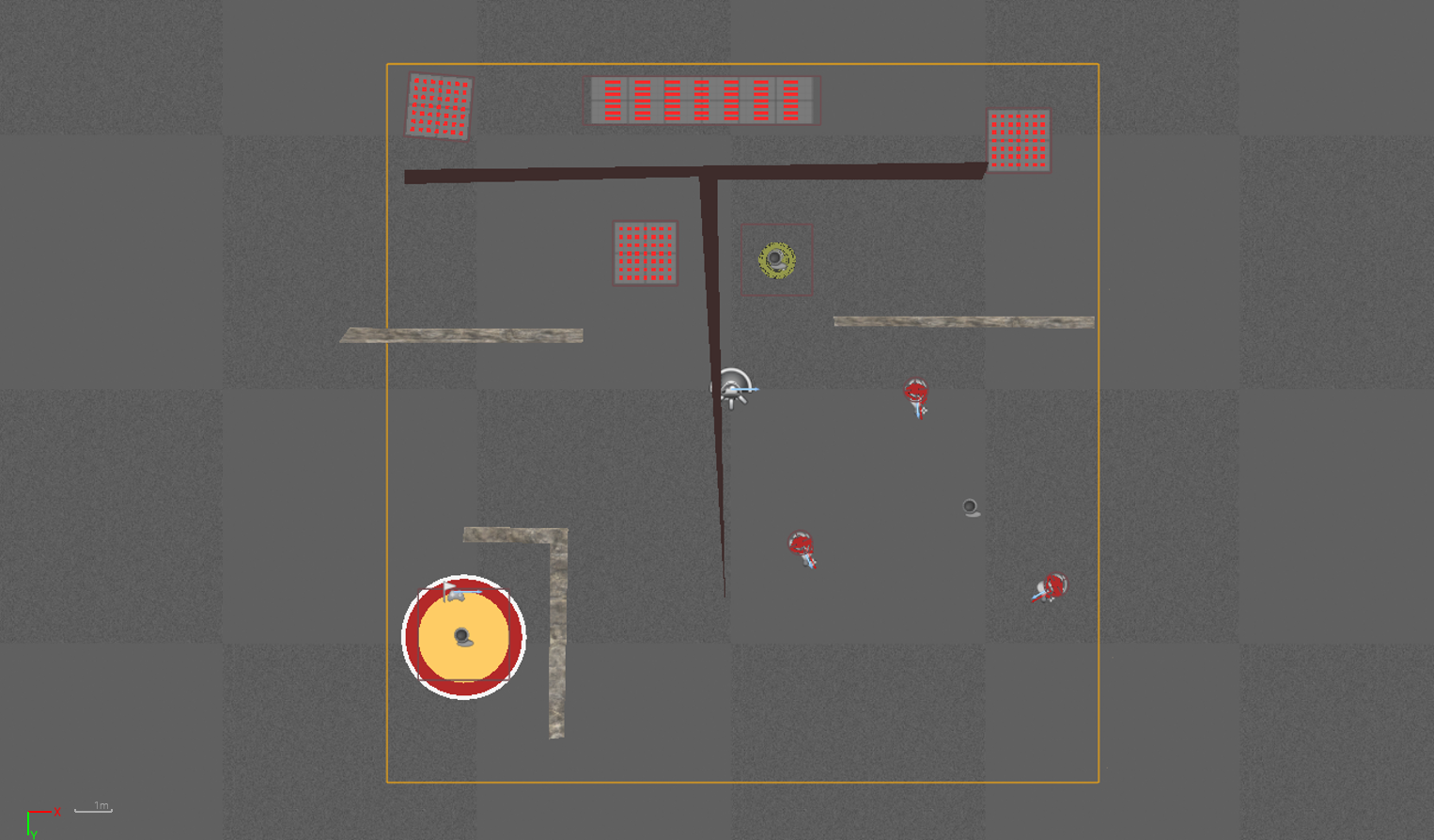 This level introduces the AI shooter enemy, but also gives the player a choice: evade traps and the AI to the north or go in guns blazing to the south.
