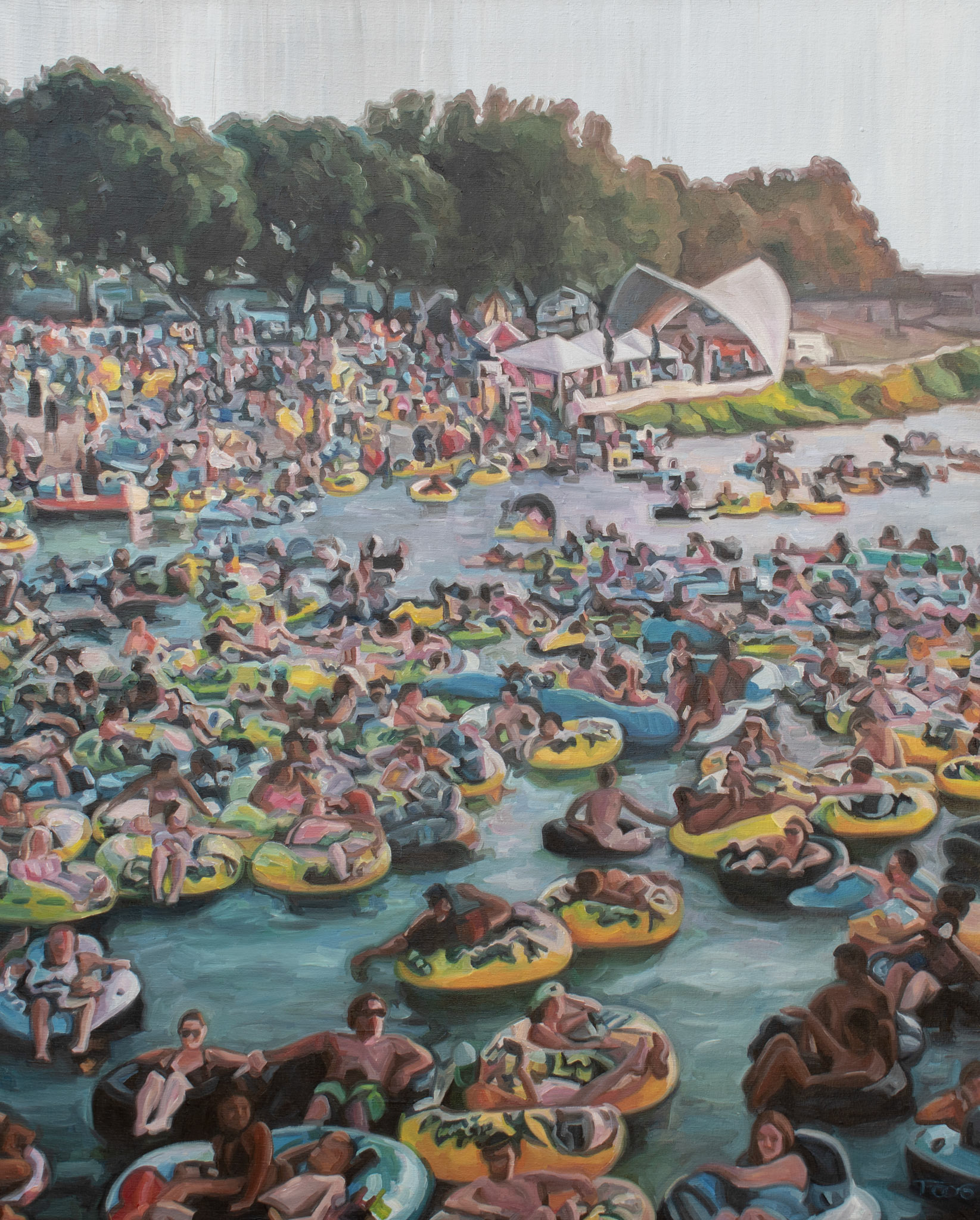 "A Crowd on a River" - 42x34", oil on canvas, 2021