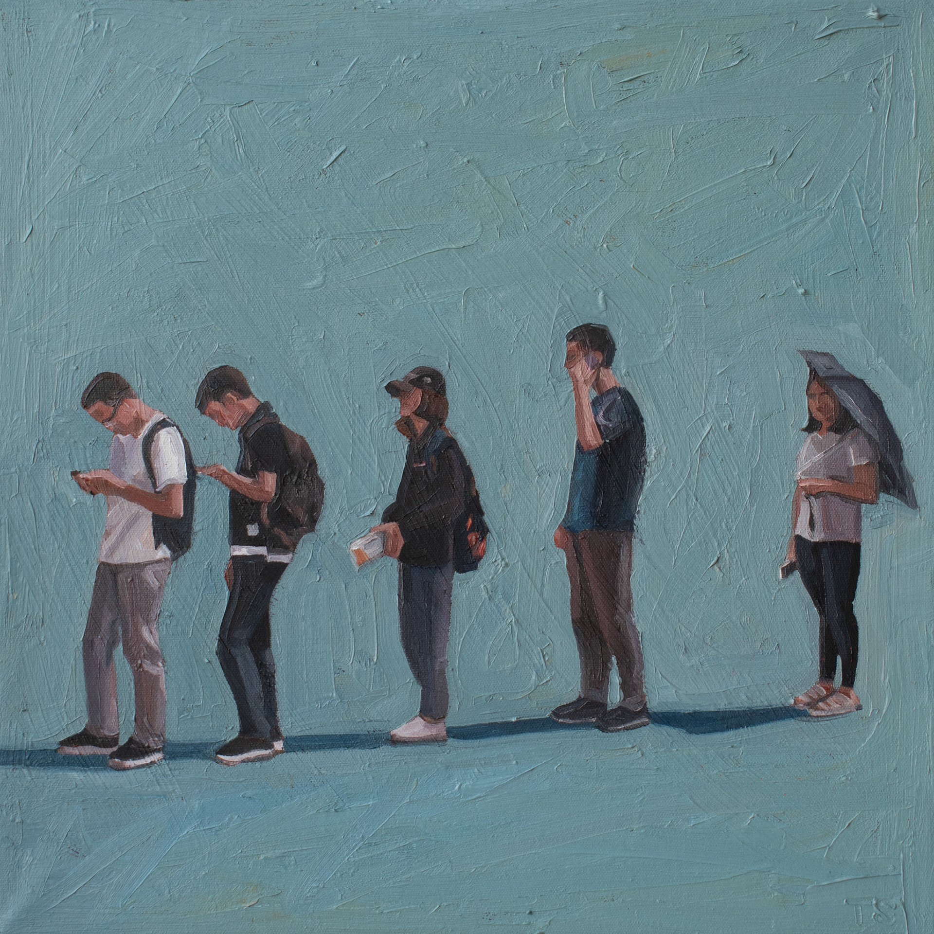 "Some People Waiting" - 16x16", oil on canvas, 2021