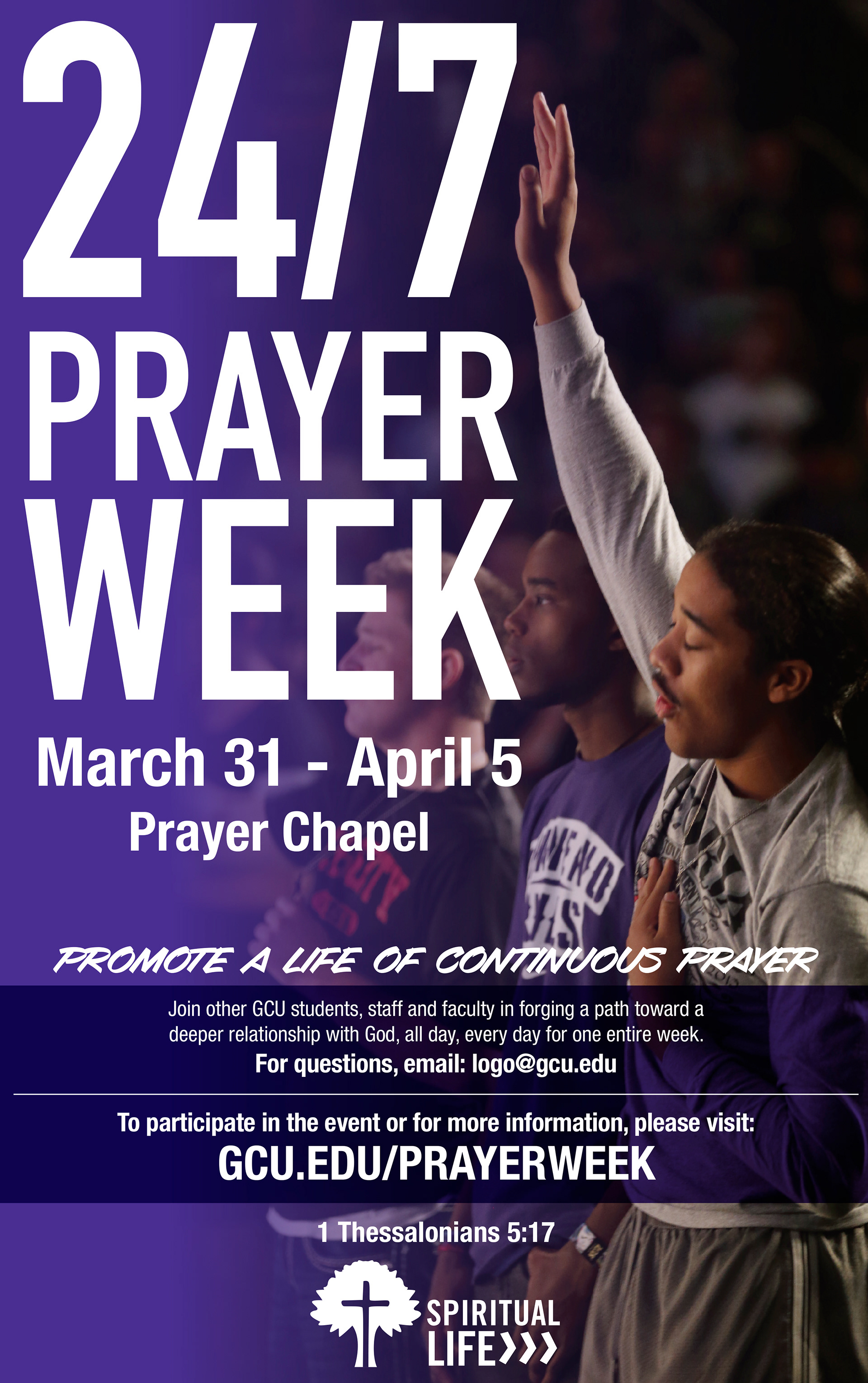 Spiritual Life 24/7 Prayer Week event poster
