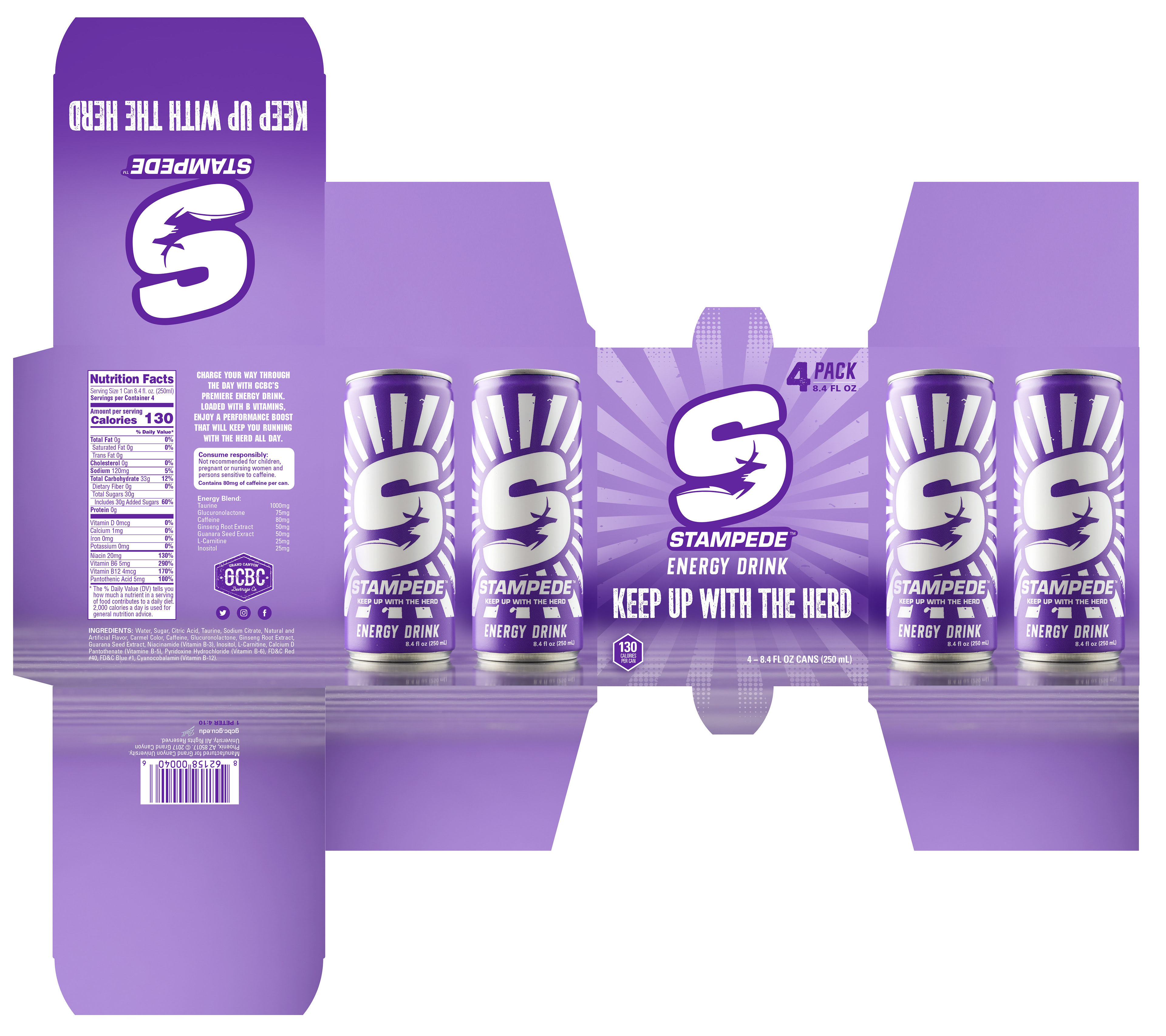 GCBC Stampede Energy Drink New 4 Pack Packaging