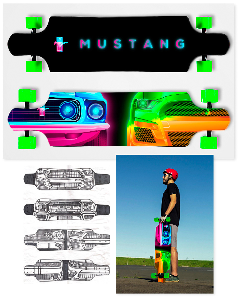 GCU Ad Agency Passion Project: Mustang & Ford Skateboard illustration by Tori Whitcomb