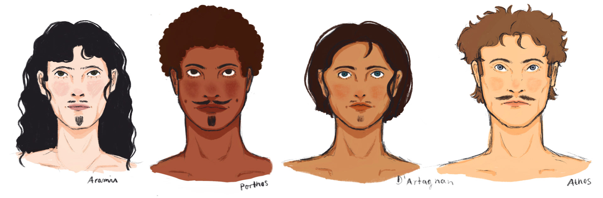 Sketches of my interpretations of the 3 (or more acuratly 4) Musketeers