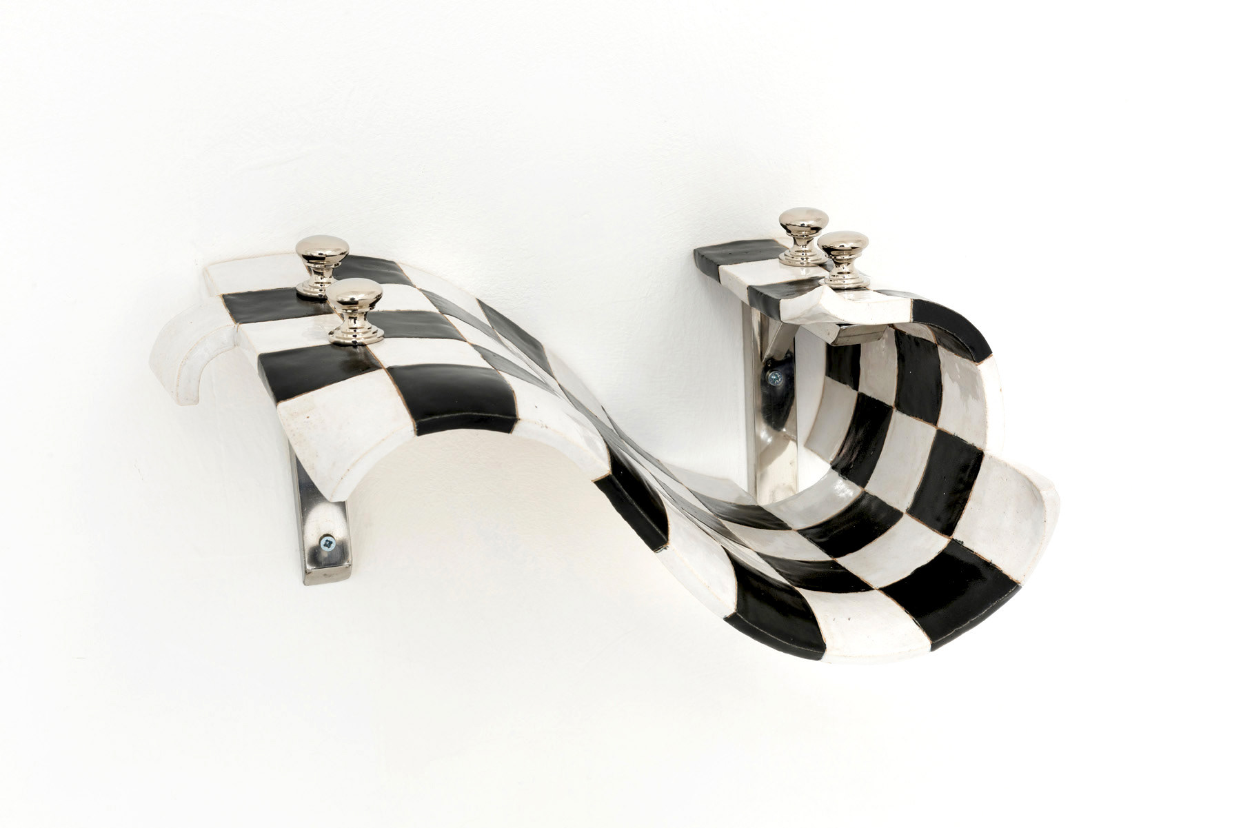 'Uneven Parallel Universe',  glazed earthenware, chrome drawer knobs, brackets,  40 x 25 x 24cm