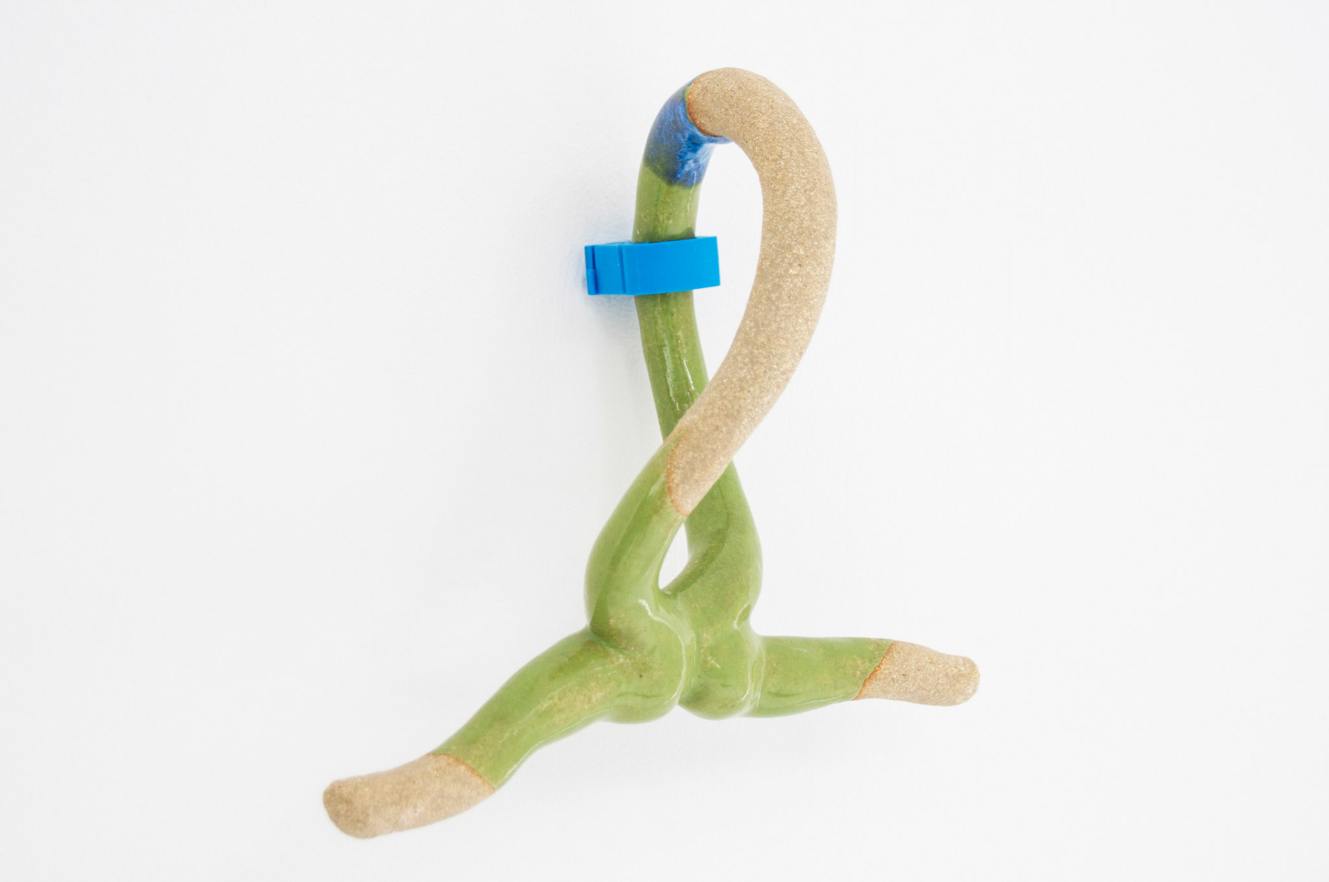 'Mid-air Splits',  glazed stoneware, pipe holder clip,  20 x 24 x 14cm