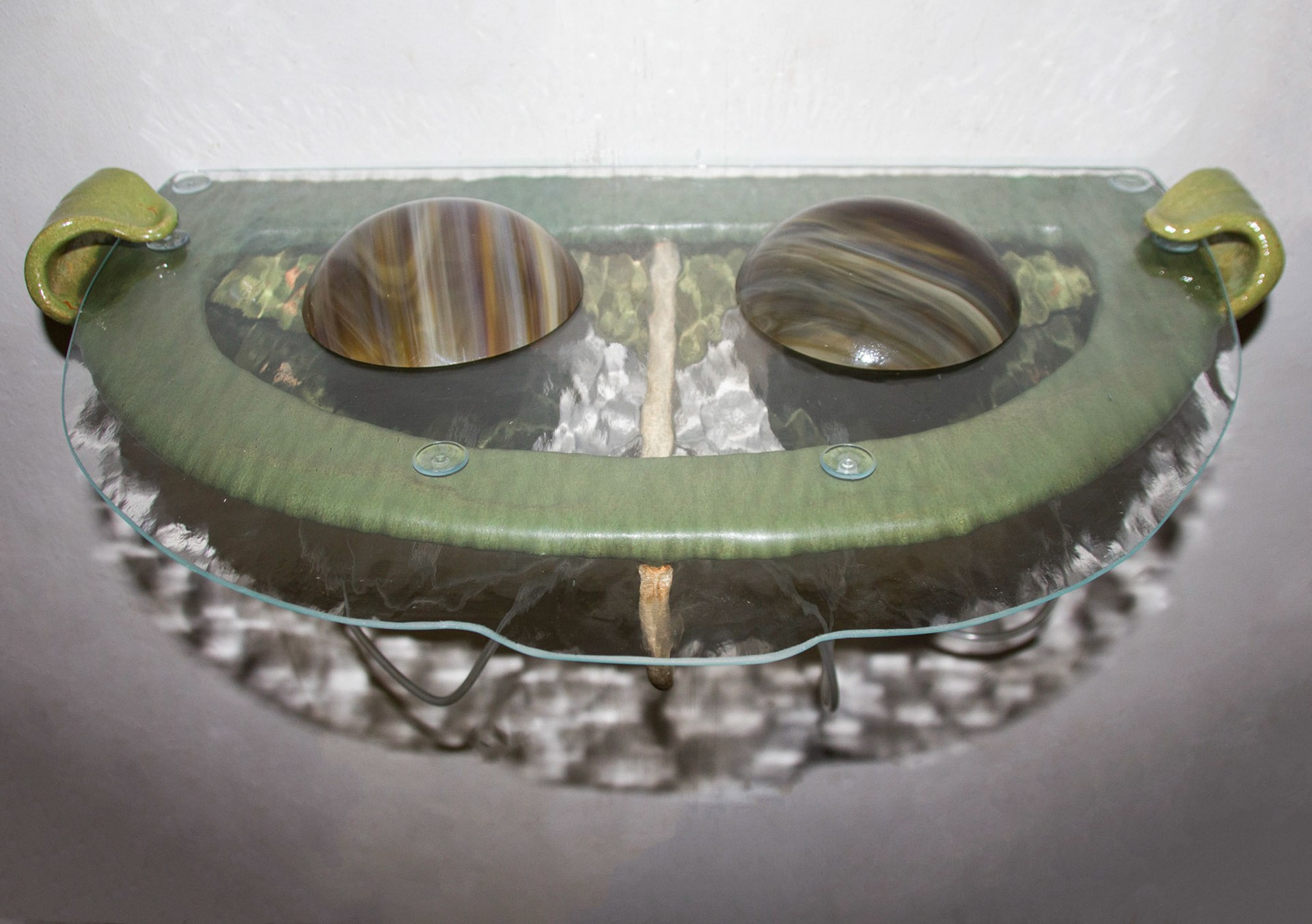 ‘Our Inner Fish Runs Deep’, textured and kiln-formed glass, glazed stoneware, tubes, 32 x 63 x 36cm