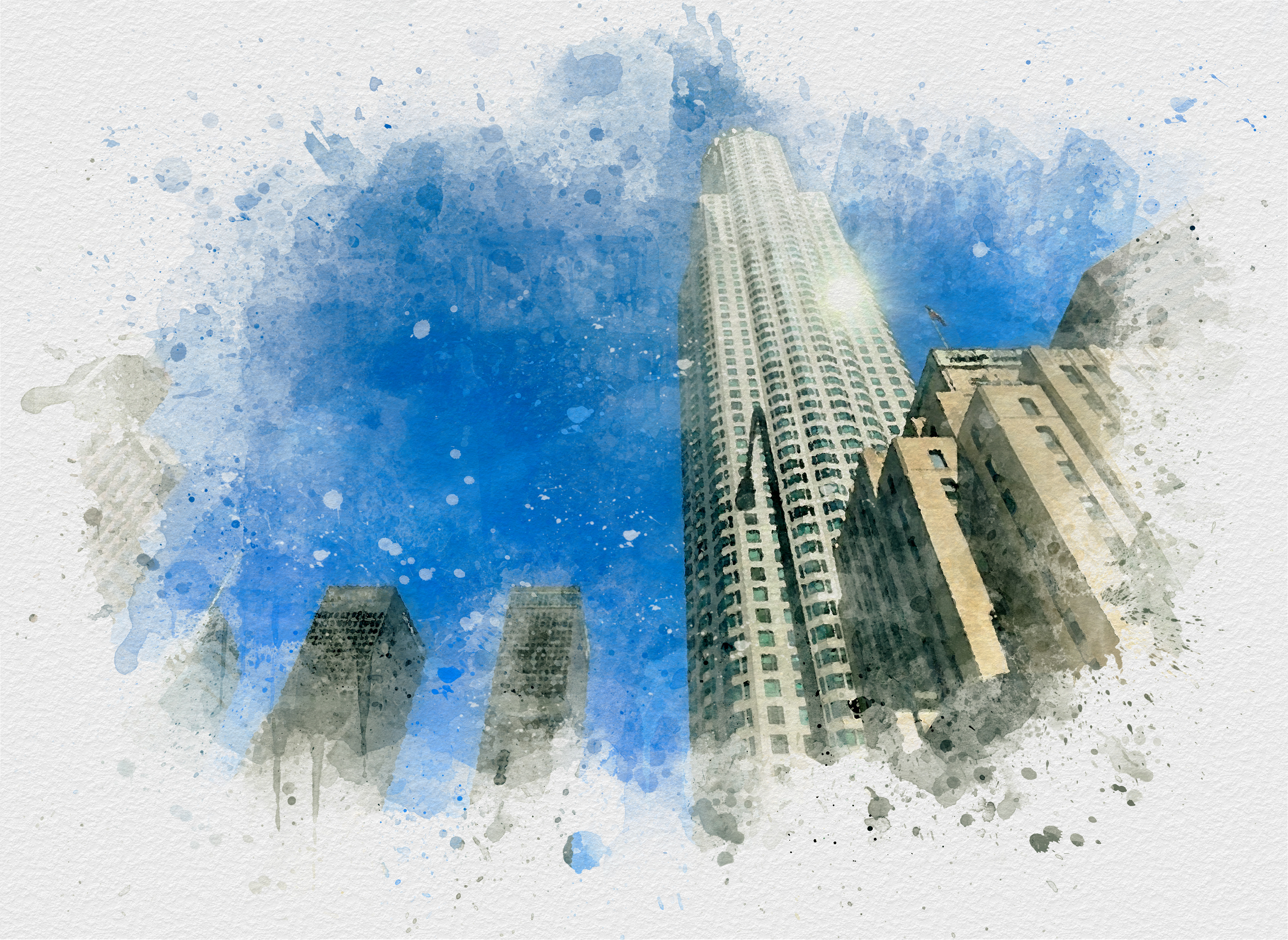 Title: Downtown LA | Project: Architecture Book 1 | Style: Digital Watercolor | Tools: iPhone 12 Max Pro & Photoshop