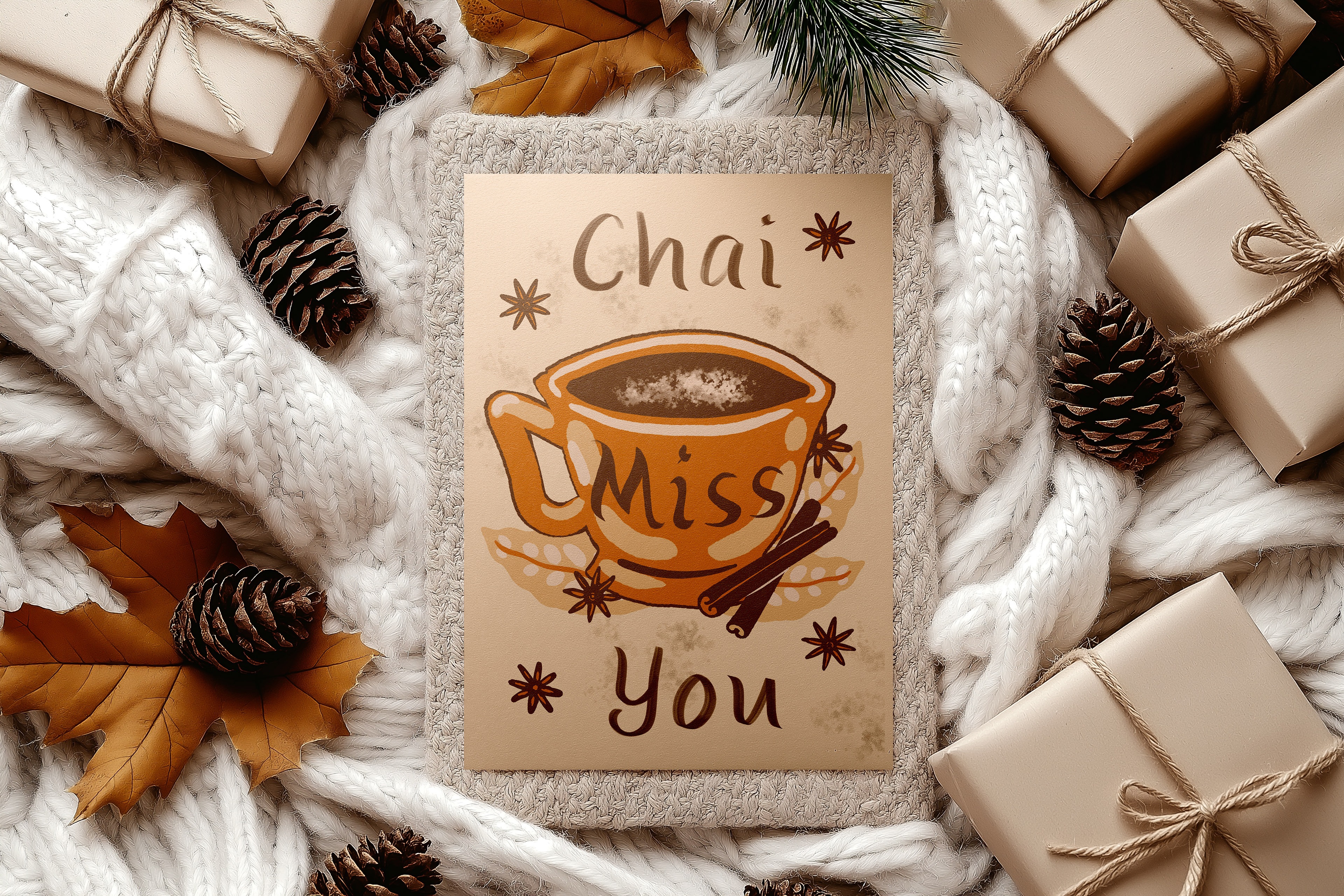 Chai Miss You Greeting Card Mockup