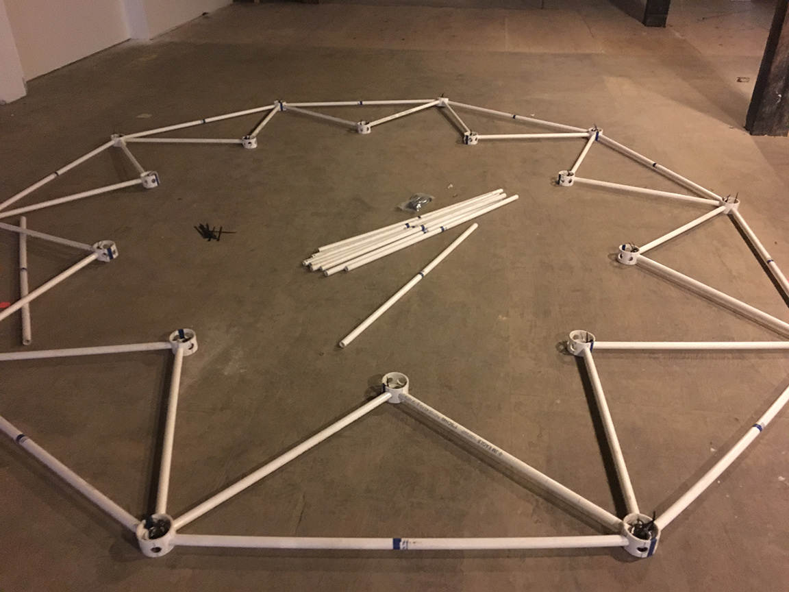 The frame of the dome was built with PVC piping