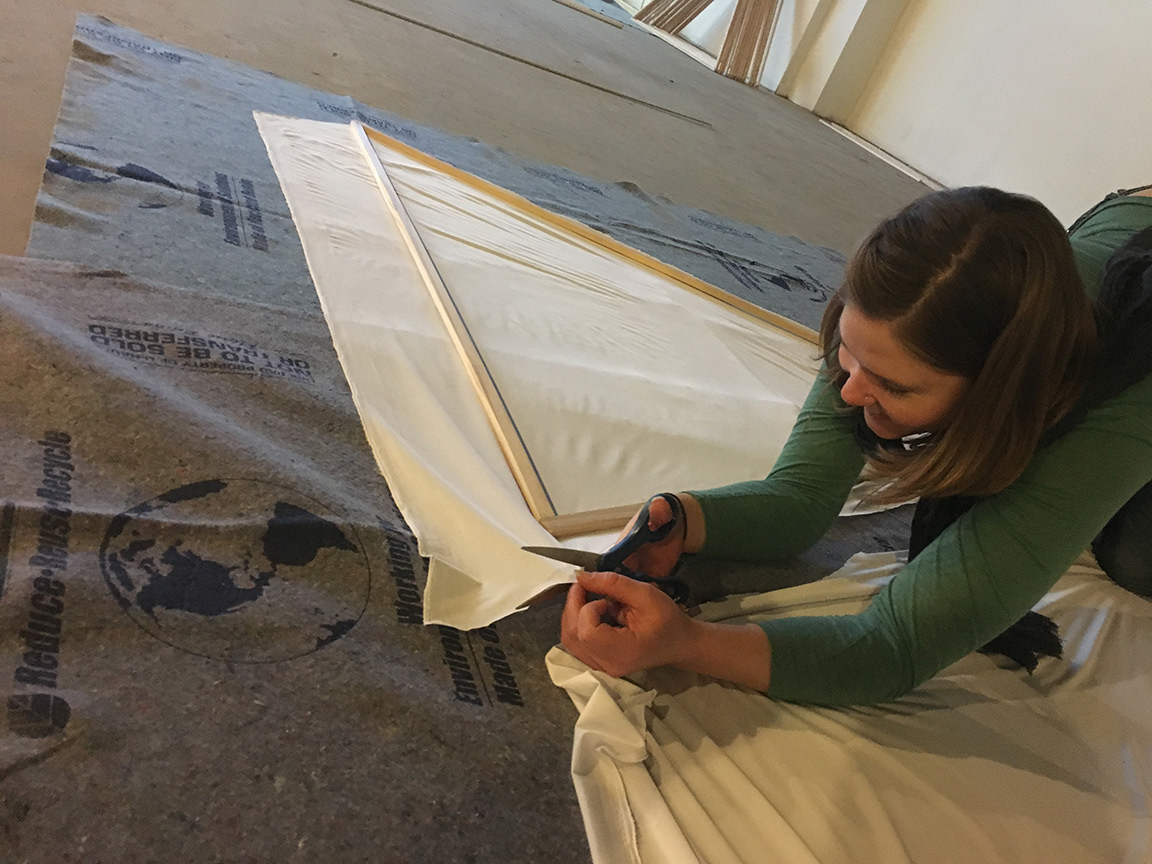 Fabric was stretched and secured to the frames