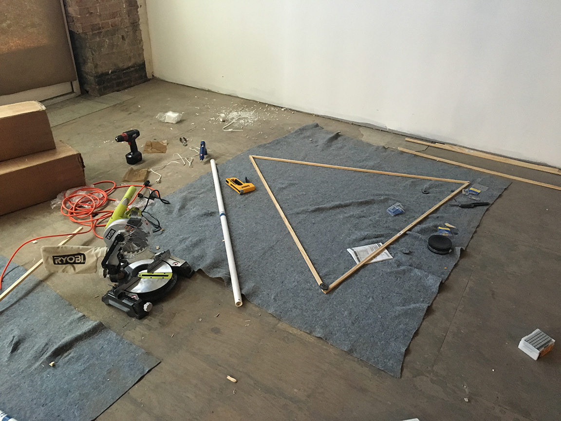 Frames were built for stretching fabric to enable video projection