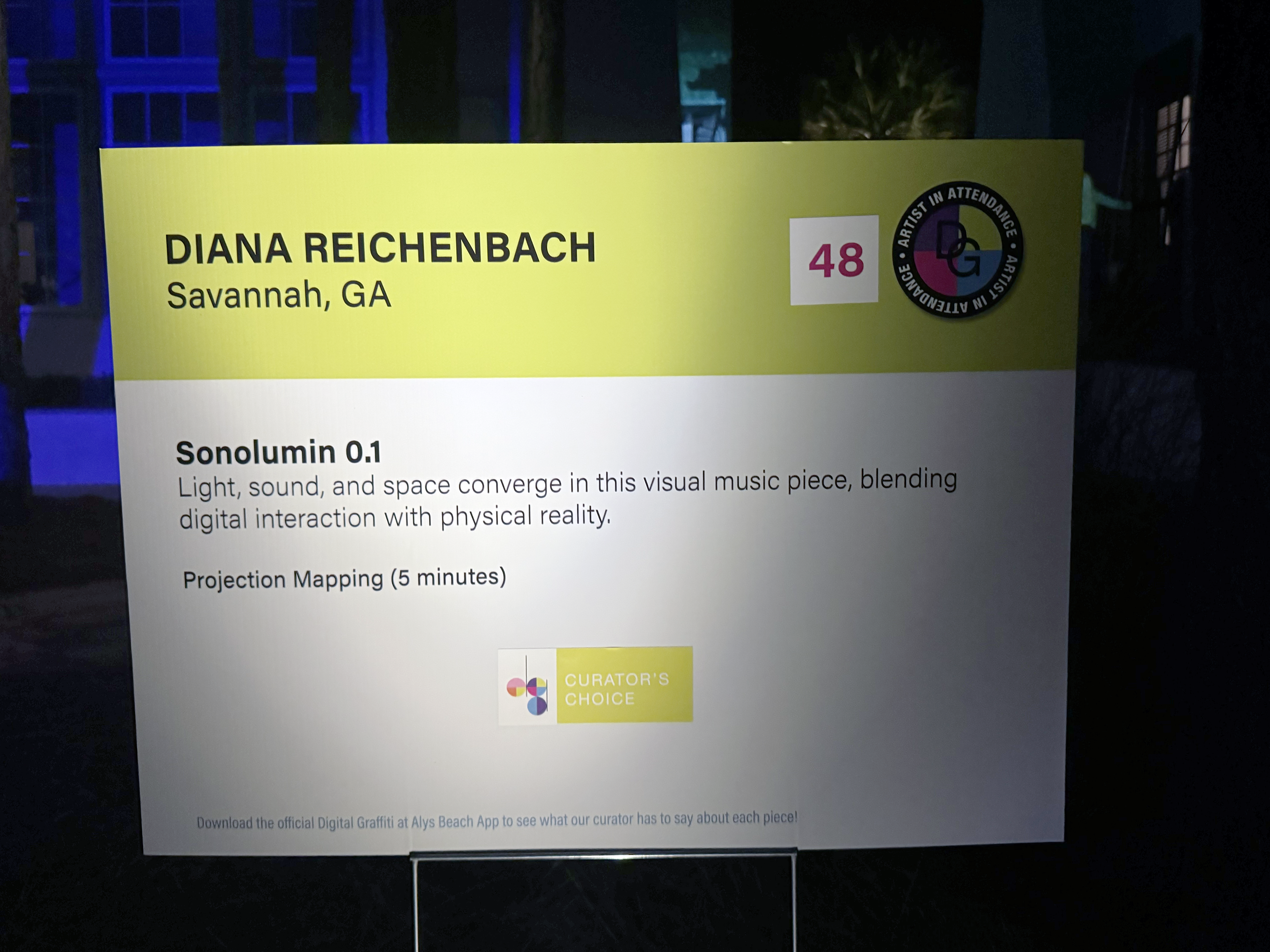 Festival signage for Sonolumin 01, honored with a Curator’s Choice award at Digital Graffiti.