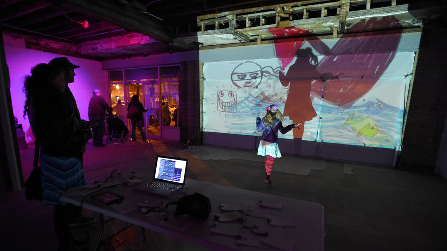 Interactive station where visitors 'remixed' animated cycles (Photo: Lloyd Fox)