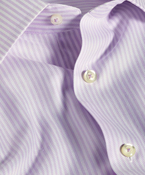 Lilac & White Silk Blend Herringbone Stripe Dress Shirt