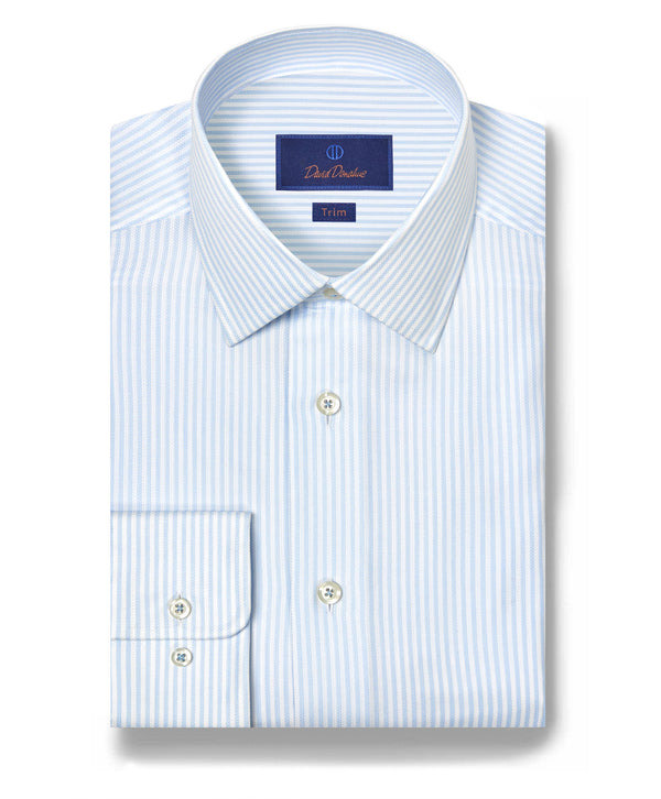Sky & White Silk Blend Herringbone Stripe Dress Shirt