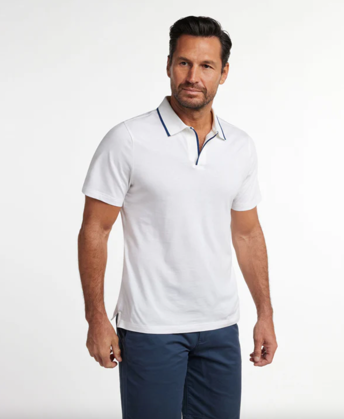White Hemingway Polo - 90% Cotton 10% Silk