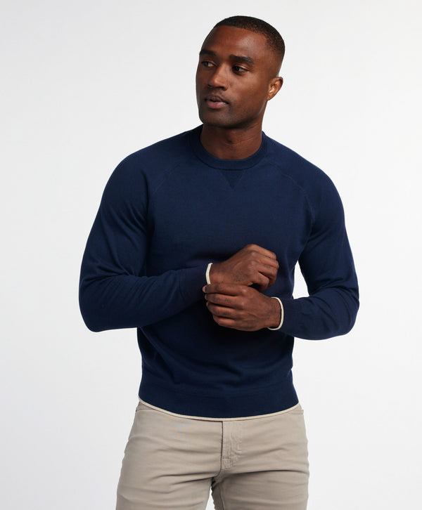 Navy Cotton Silk Crew Neck Sweater
