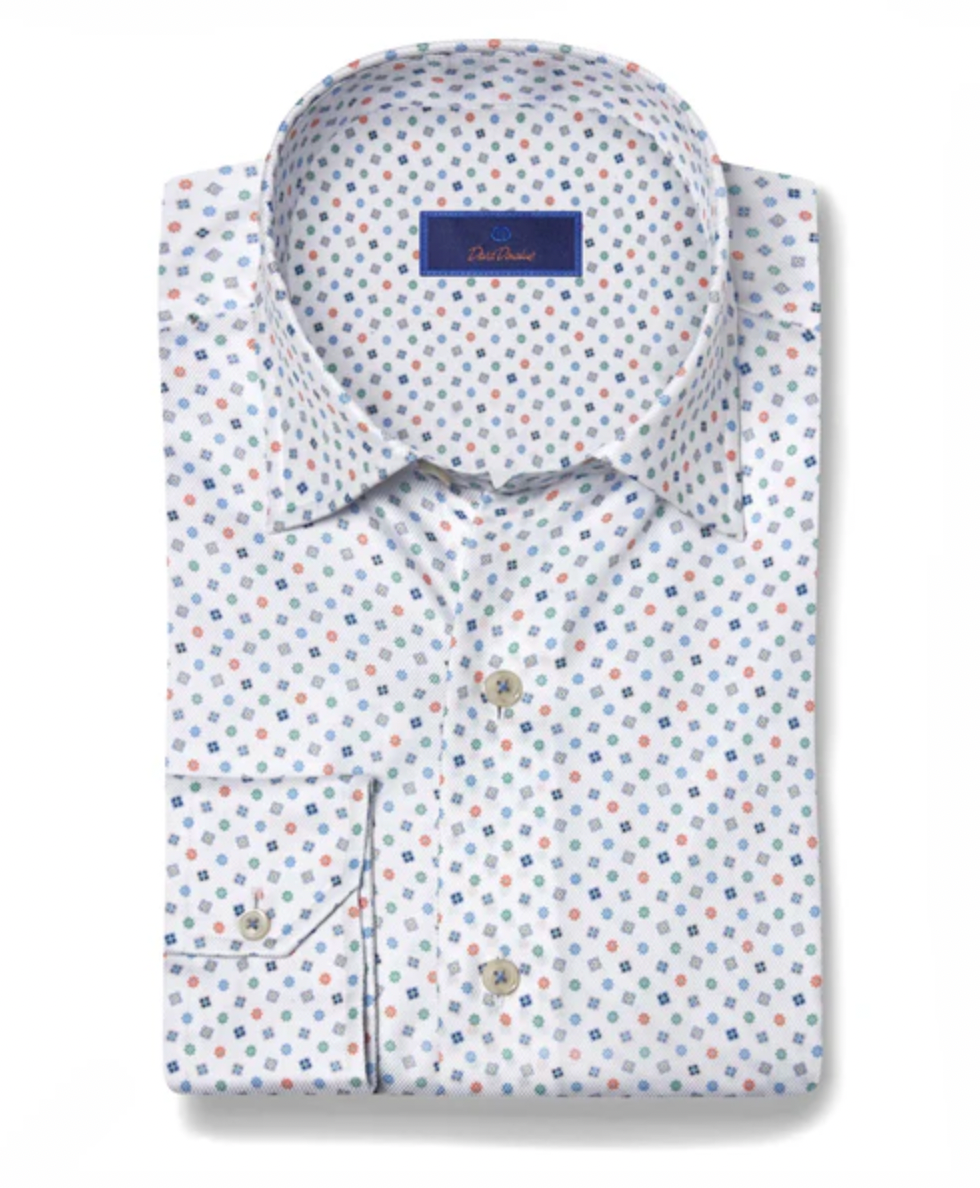 Blue & Melon Floral Neat Print Shirt