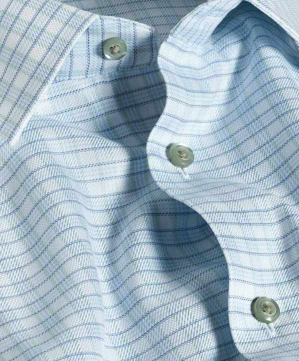 White & Pistachio Dobby Check Dress Shirt